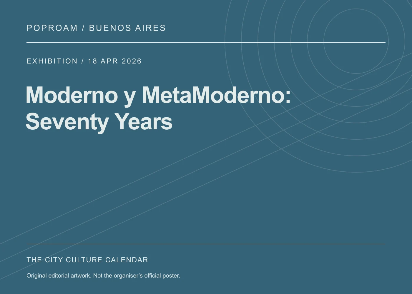 Original editorial programme artwork for Moderno y MetaModerno: Seventy Years. This is not the organiser’s official poster.