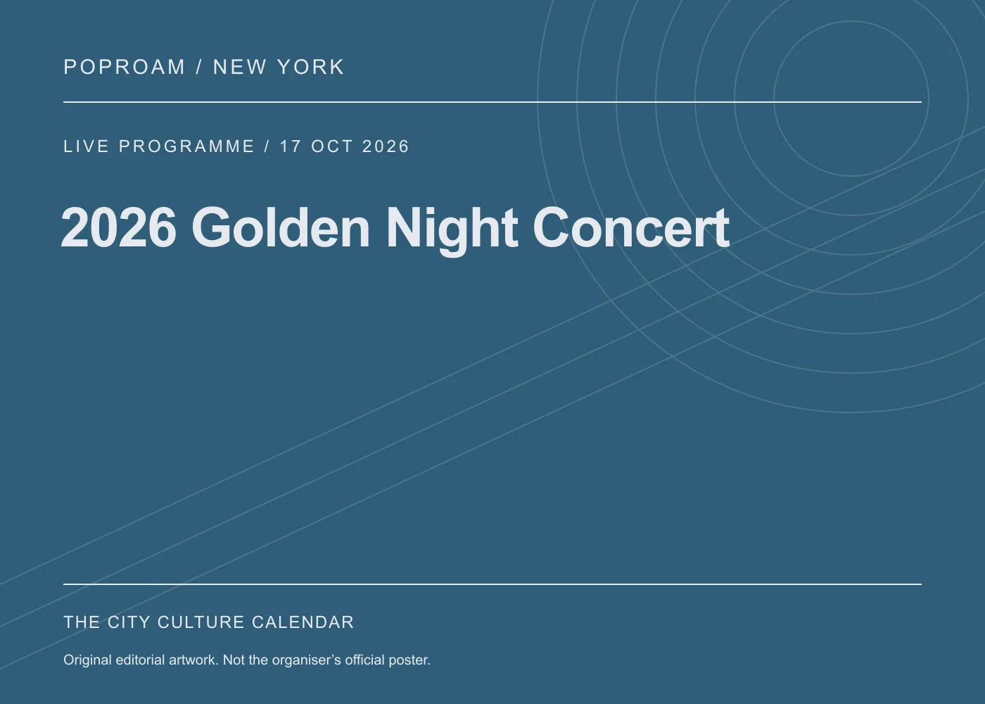 Original editorial programme artwork for 2026 Golden Night Concert. This is not the organiser’s official poster.