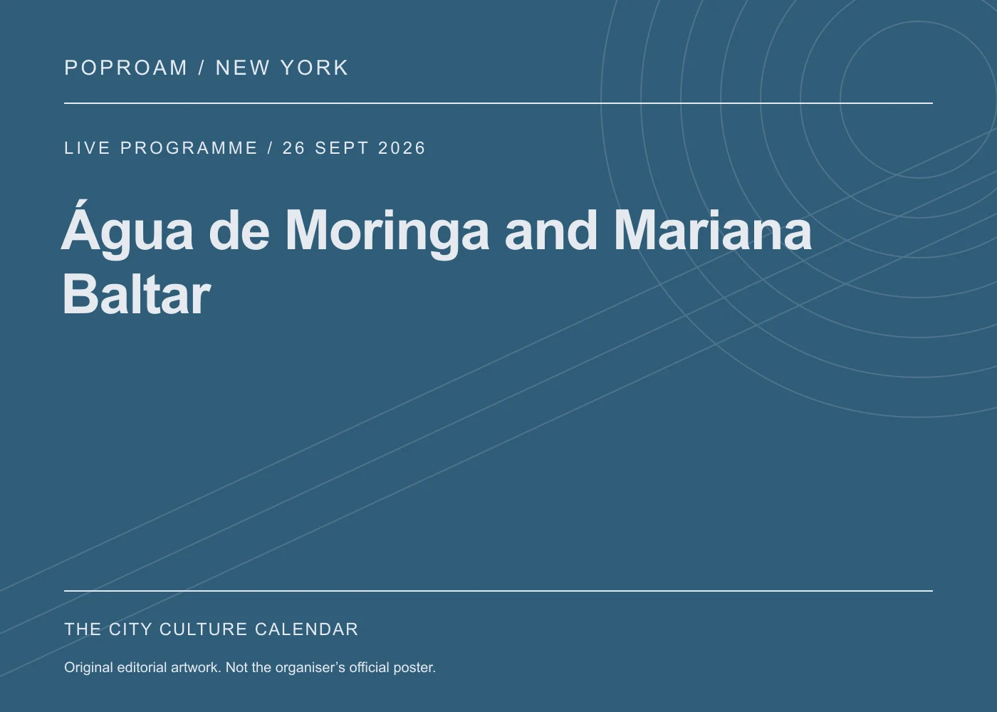 Original editorial programme artwork for Água de Moringa and Mariana Baltar. This is not the organiser’s official poster.