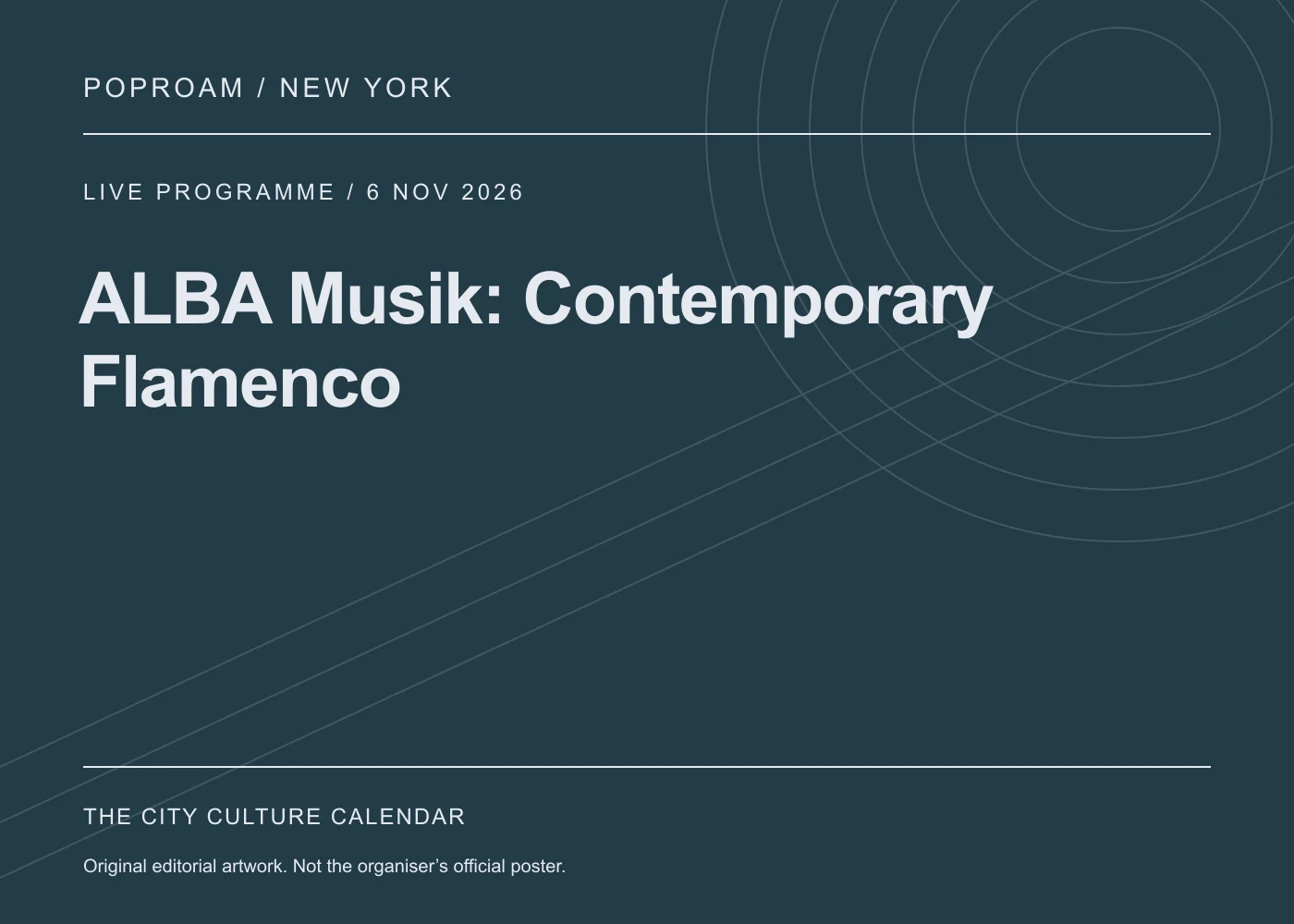 Original editorial programme artwork for ALBA Musik: Contemporary Flamenco. This is not the organiser’s official poster.