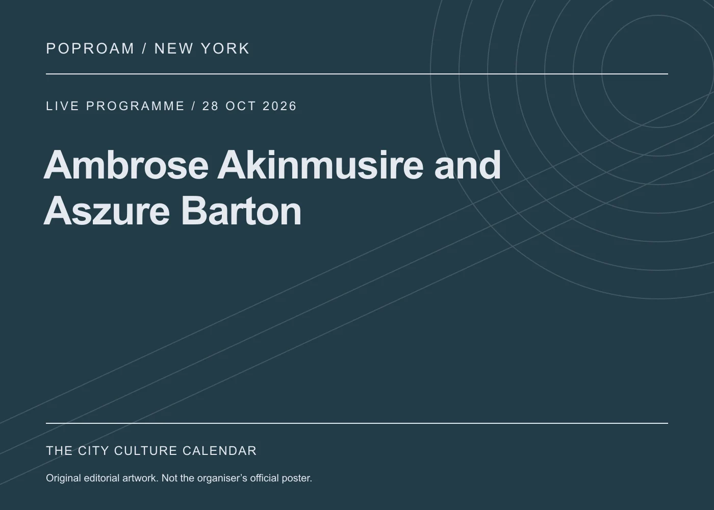 Original editorial programme artwork for Ambrose Akinmusire and Aszure Barton. This is not the organiser’s official poster.