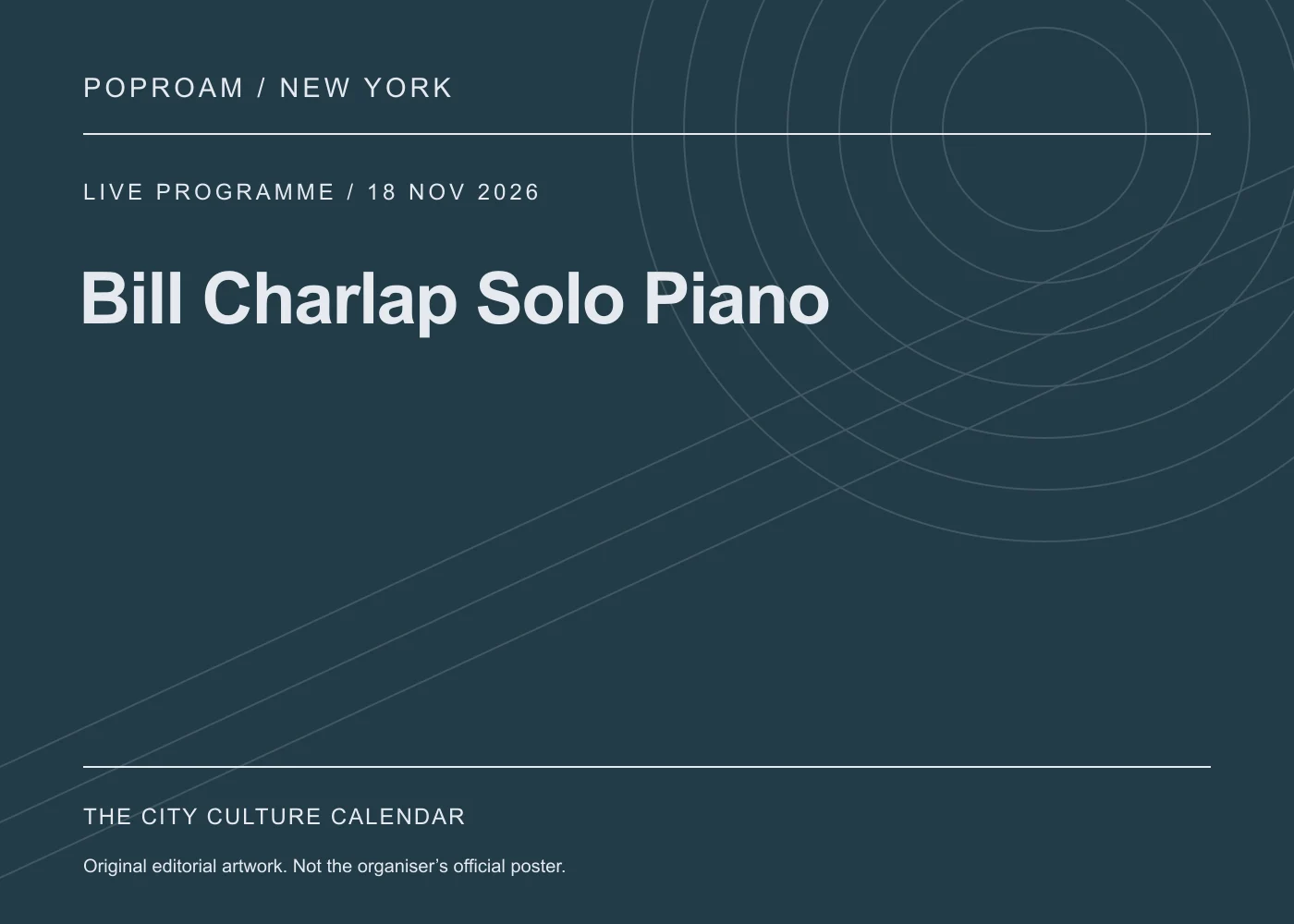 Original editorial programme artwork for Bill Charlap Solo Piano. This is not the organiser’s official poster.