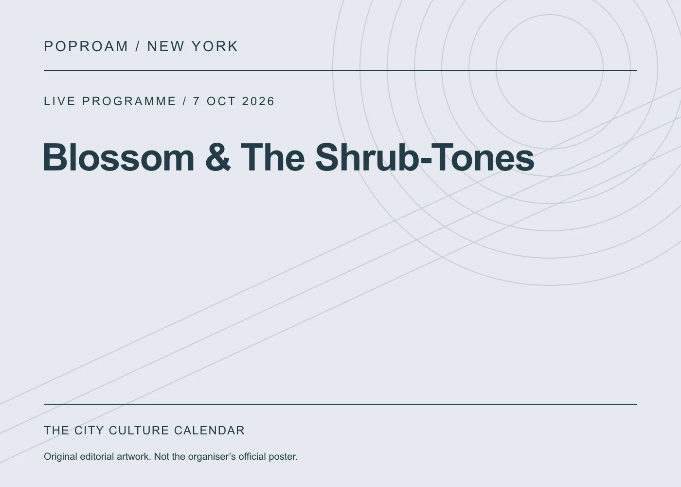 Original editorial programme artwork for Blossom & The Shrub-Tones. This is not the organiser’s official poster.