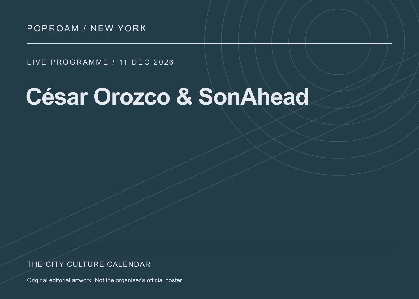 Original editorial programme artwork for César Orozco & SonAhead. This is not the organiser’s official poster.