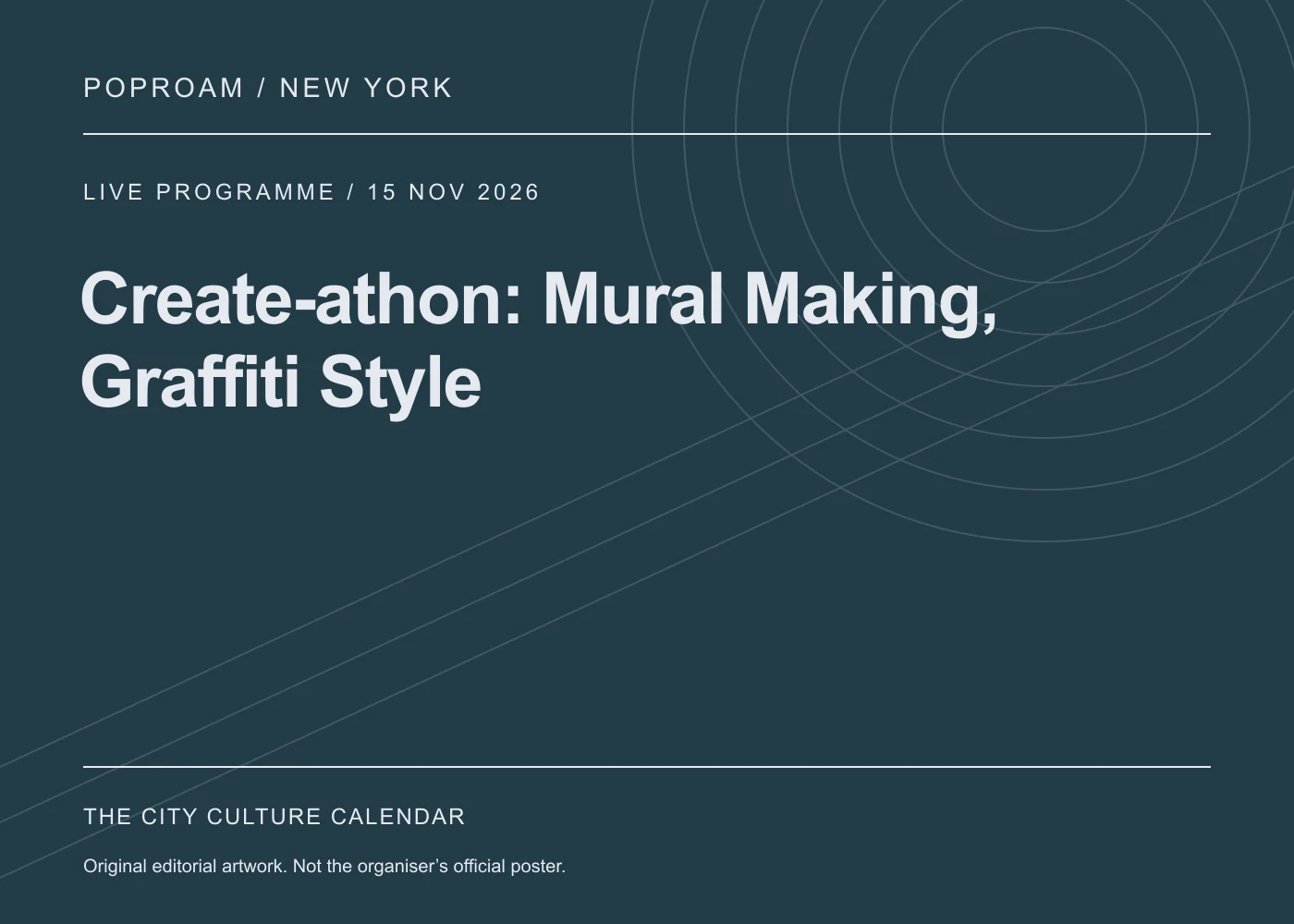 Original editorial programme artwork for Create-athon: Mural Making, Graffiti Style. This is not the organiser’s official poster.