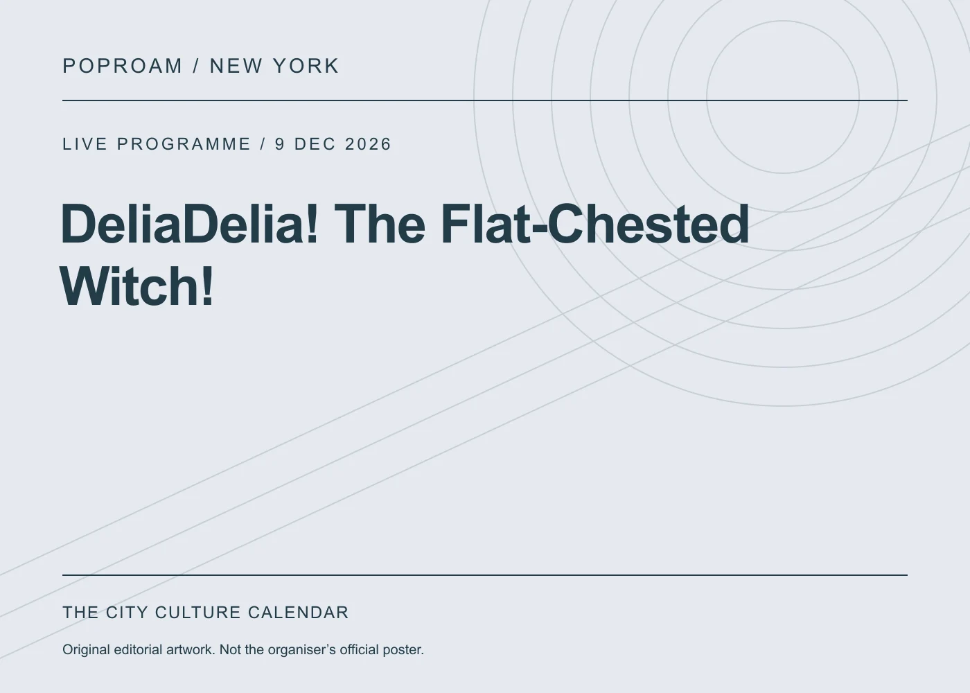 Original editorial programme artwork for DeliaDelia! The Flat-Chested Witch!. This is not the organiser’s official poster.