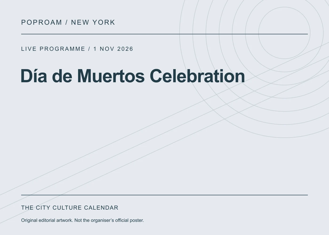 Original editorial programme artwork for Día de Muertos Celebration. This is not the organiser’s official poster.