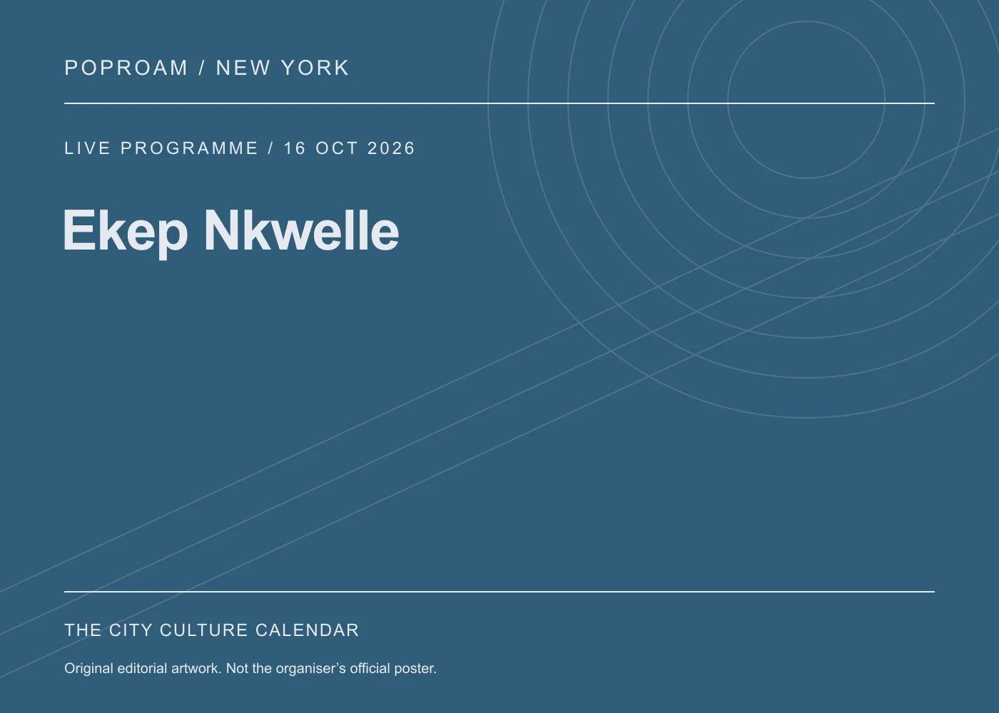 Original editorial programme artwork for Ekep Nkwelle. This is not the organiser’s official poster.