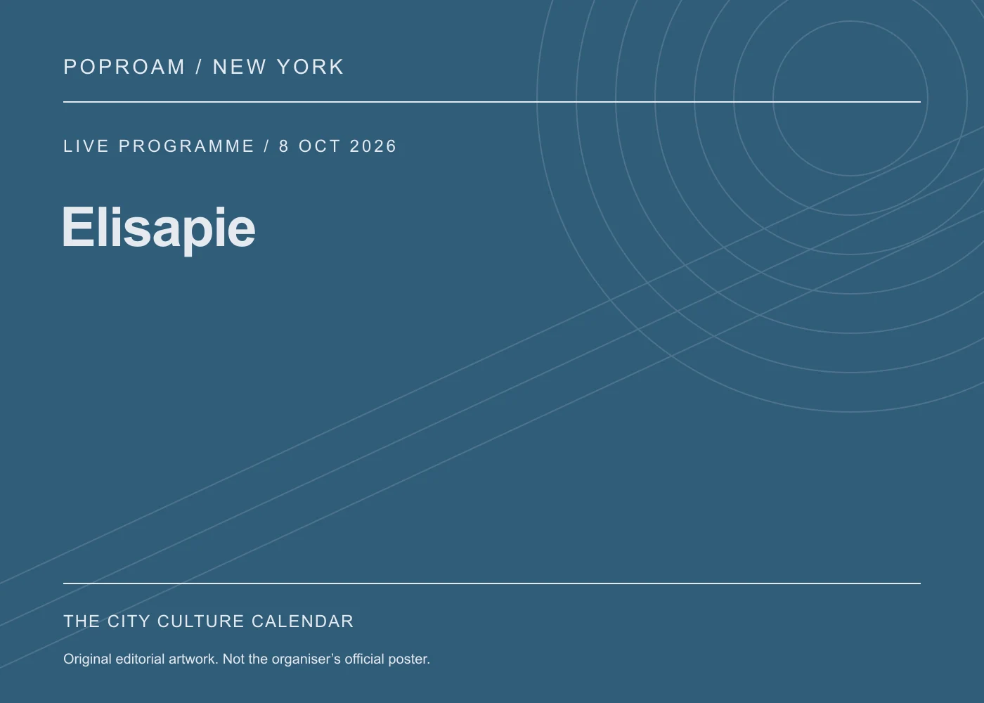 Original editorial programme artwork for Elisapie. This is not the organiser’s official poster.
