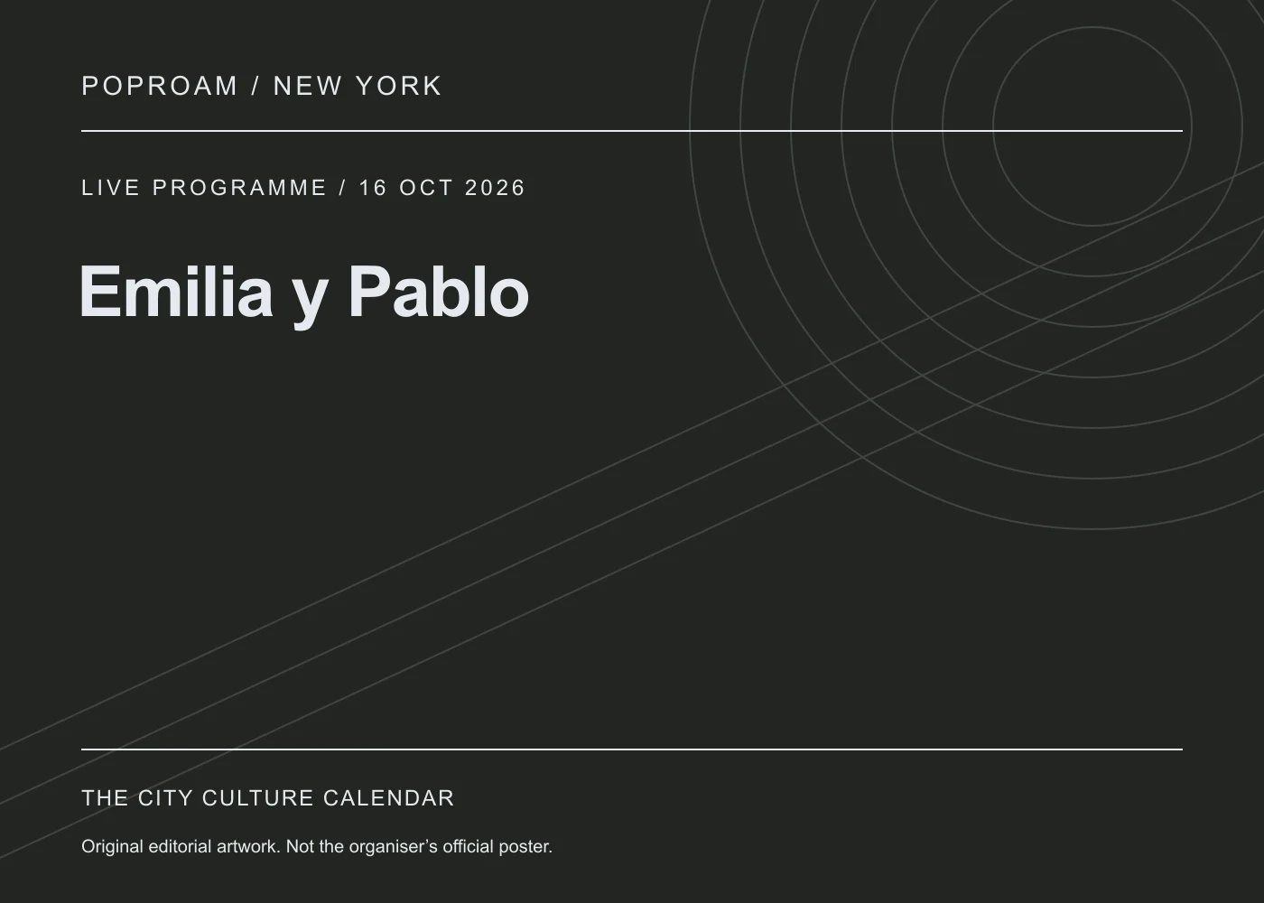 Original editorial programme artwork for Emilia y Pablo. This is not the organiser’s official poster.