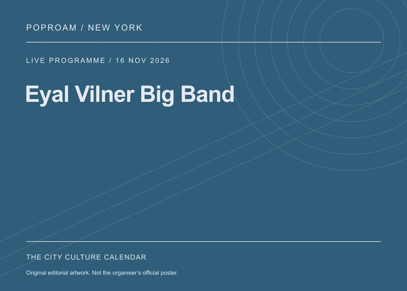 Original editorial programme artwork for Eyal Vilner Big Band. This is not the organiser’s official poster.