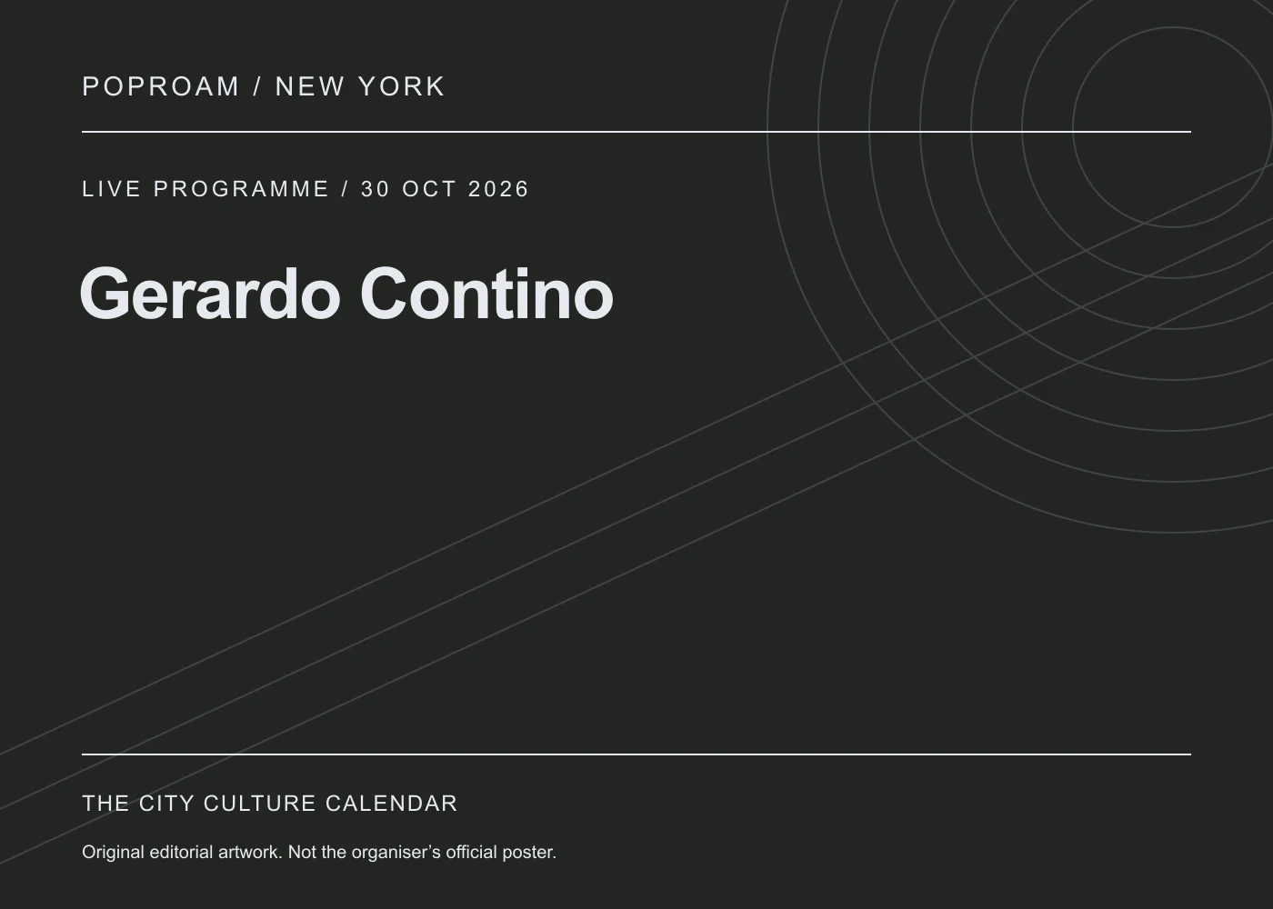 Original editorial programme artwork for Gerardo Contino. This is not the organiser’s official poster.