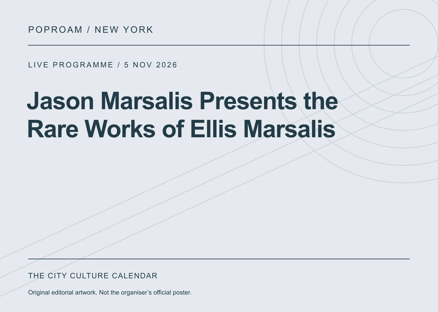 Original editorial programme artwork for Jason Marsalis Presents the Rare Works of Ellis Marsalis. This is not the organiser’s official poster.