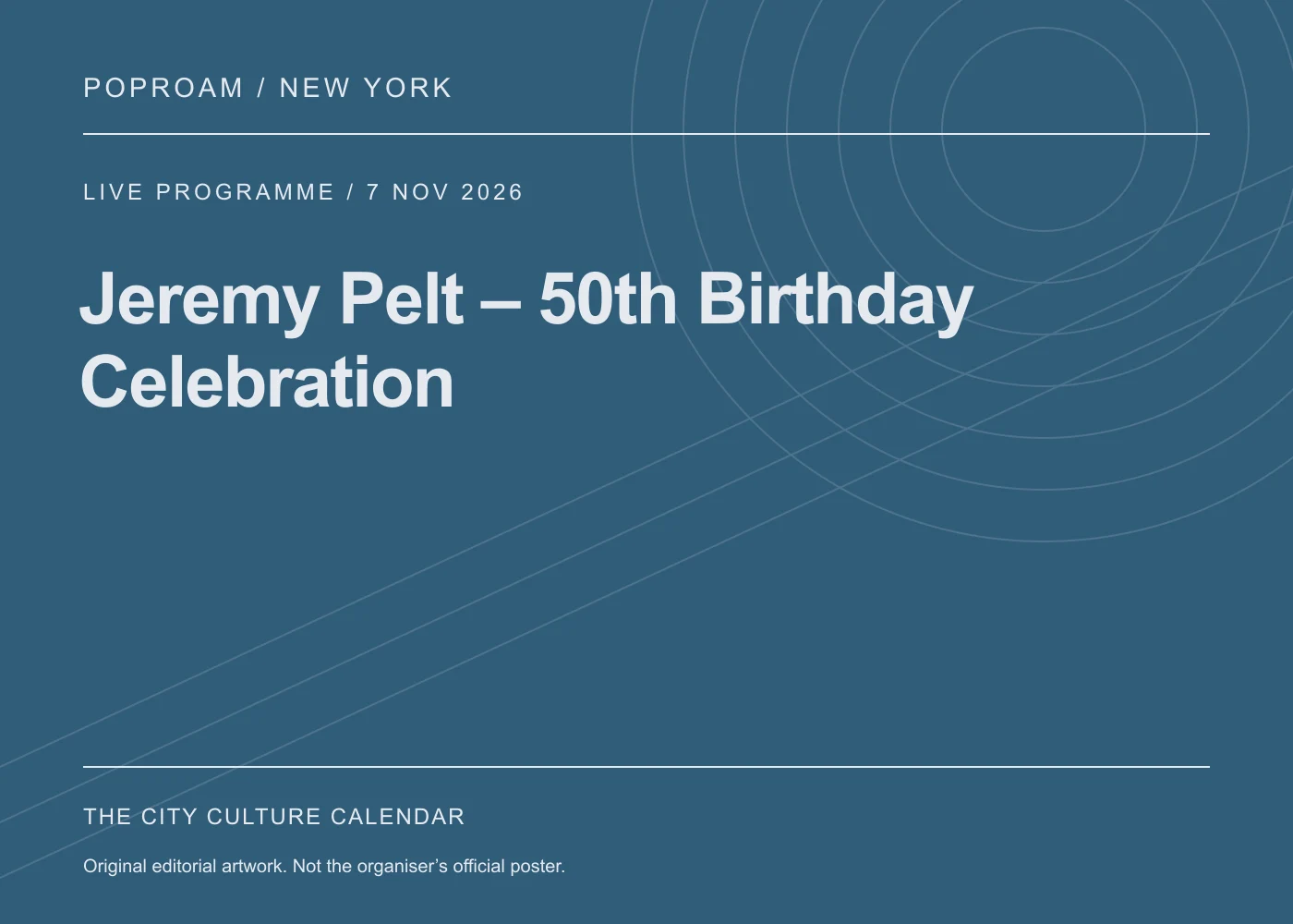 Original editorial programme artwork for Jeremy Pelt – 50th Birthday Celebration. This is not the organiser’s official poster.