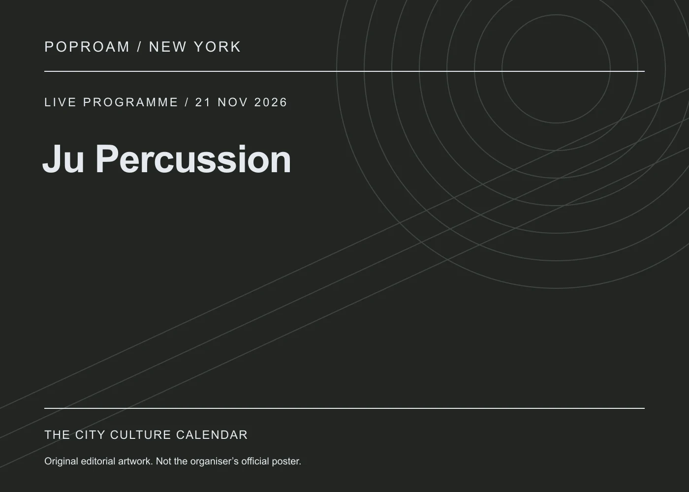 Original editorial programme artwork for Ju Percussion. This is not the organiser’s official poster.