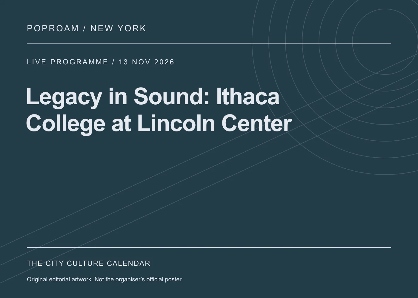 Original editorial programme artwork for Legacy in Sound: Ithaca College at Lincoln Center. This is not the organiser’s official poster.