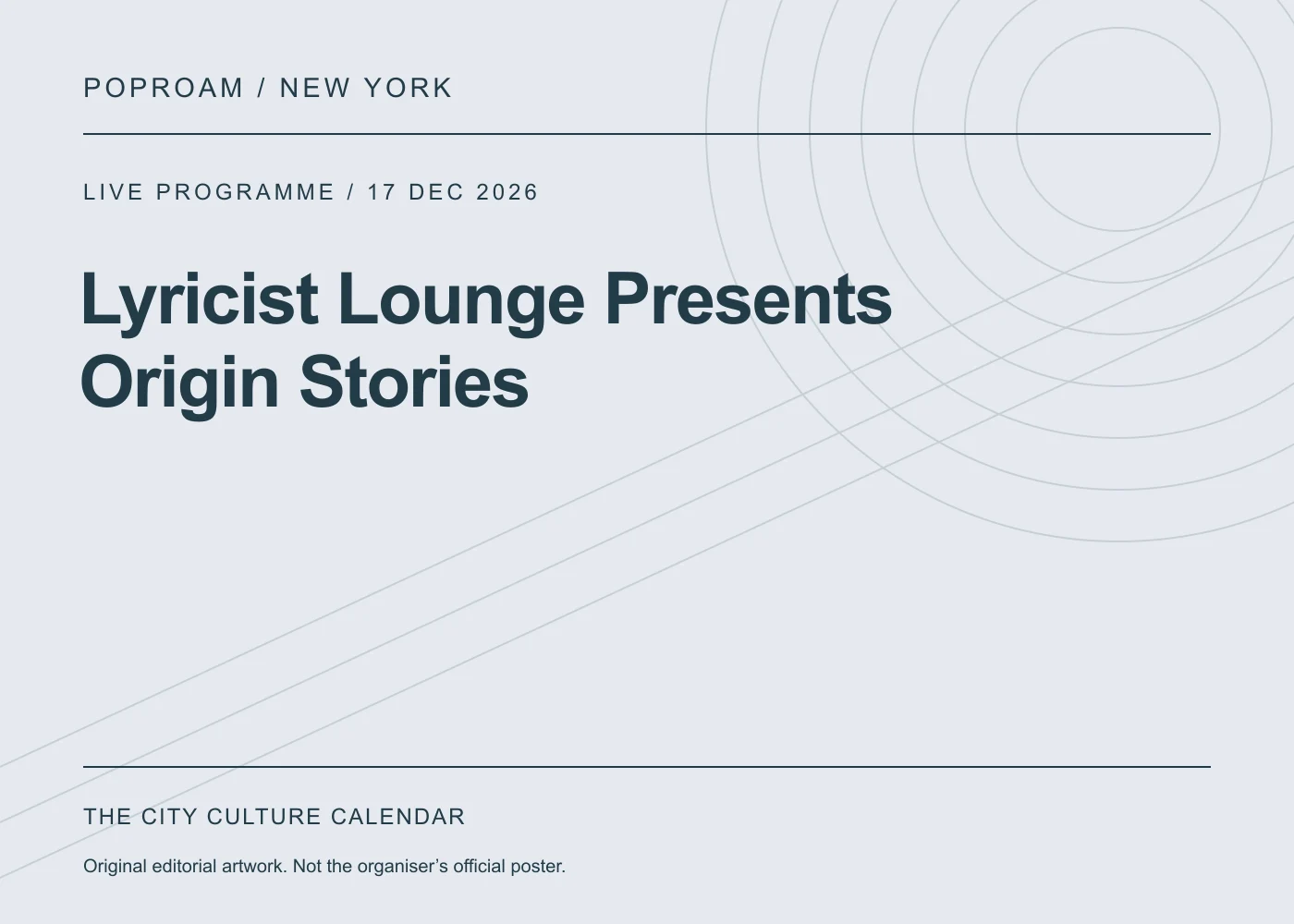 Original editorial programme artwork for Lyricist Lounge Presents Origin Stories. This is not the organiser’s official poster.