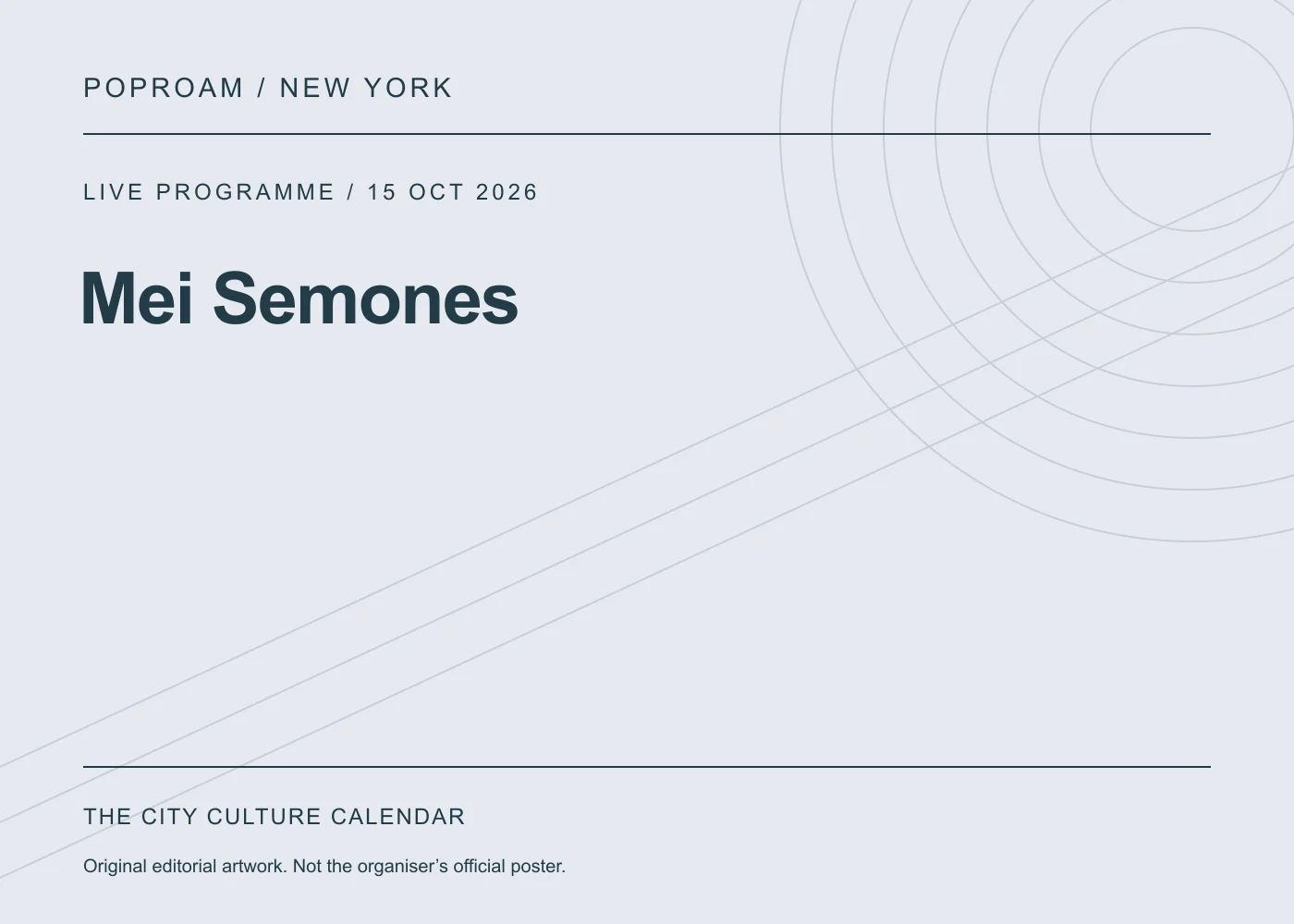 Original editorial programme artwork for Mei Semones. This is not the organiser’s official poster.