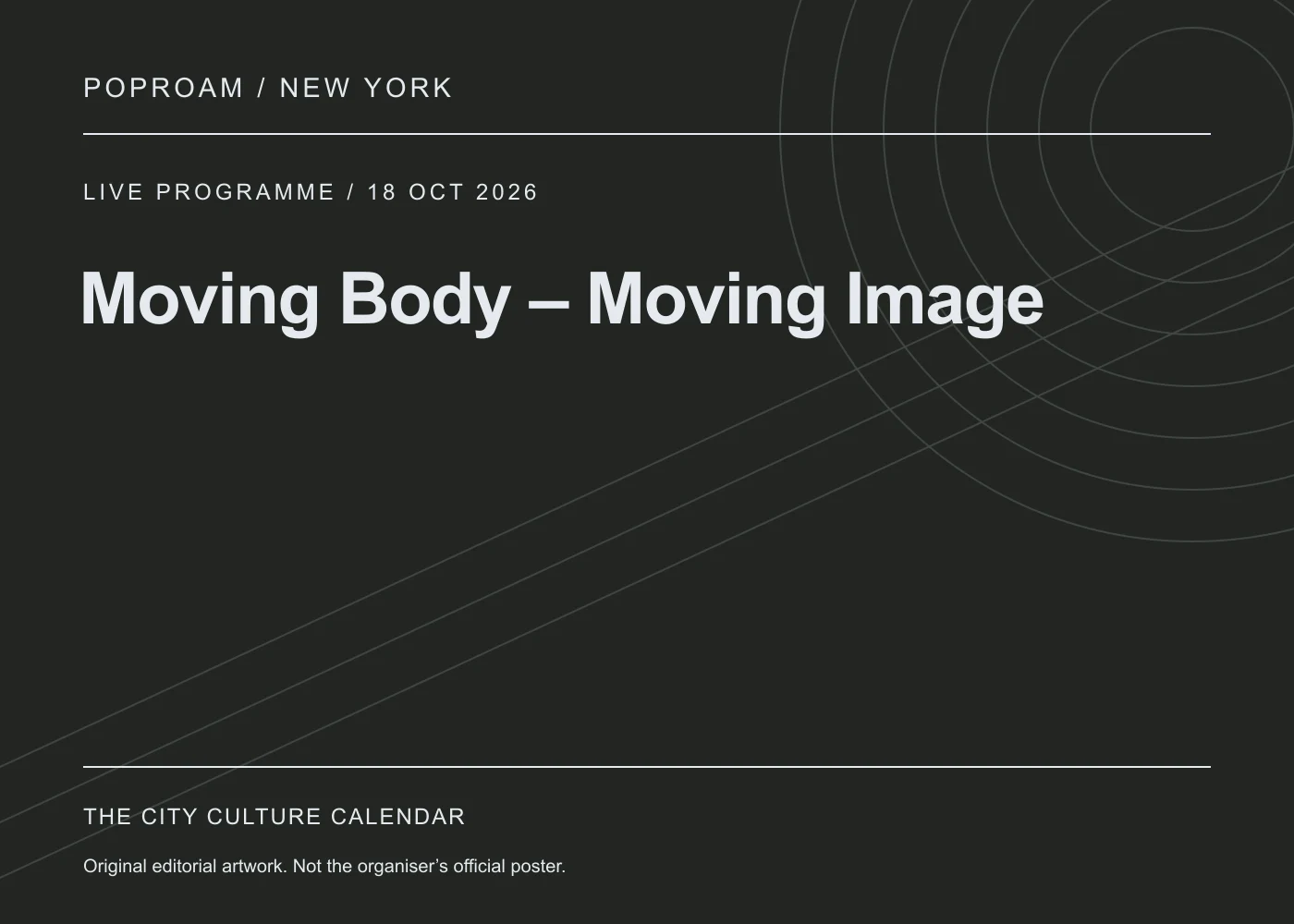 Original editorial programme artwork for Moving Body – Moving Image. This is not the organiser’s official poster.
