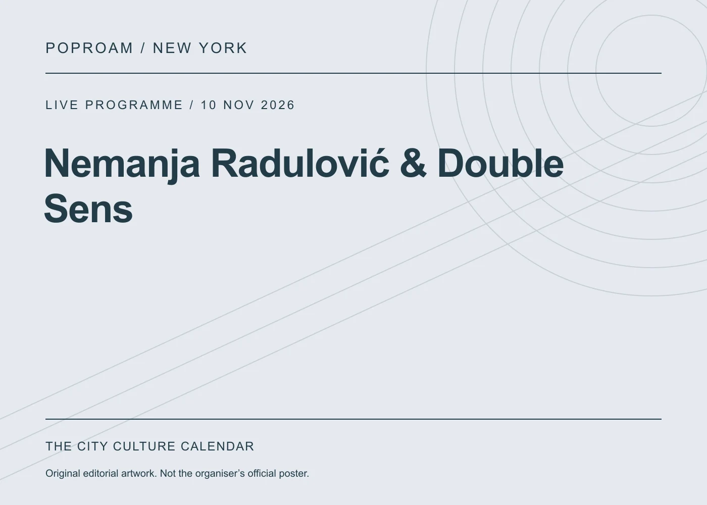 Original editorial programme artwork for Nemanja Radulović & Double Sens. This is not the organiser’s official poster.