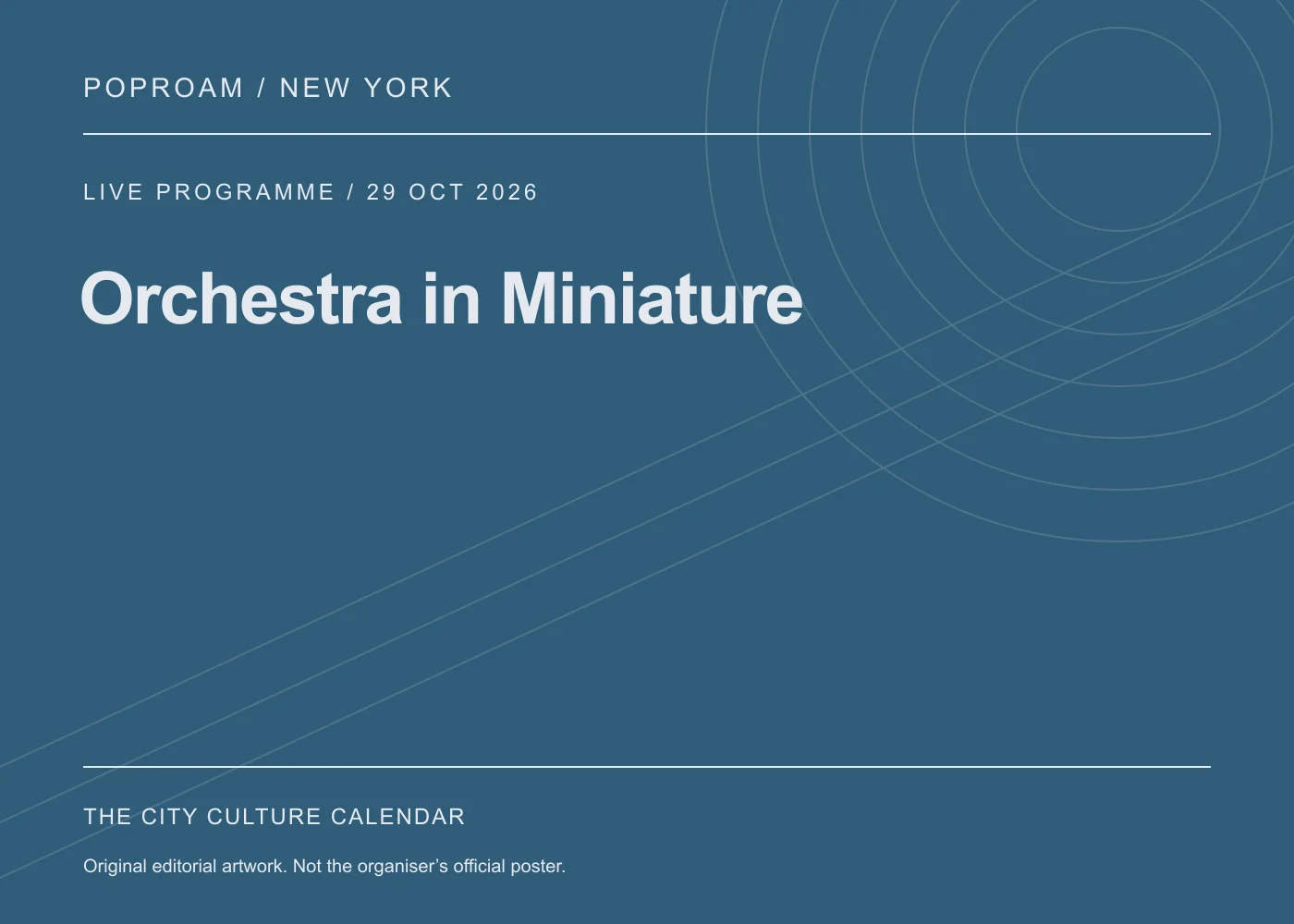 Original editorial programme artwork for Orchestra in Miniature. This is not the organiser’s official poster.