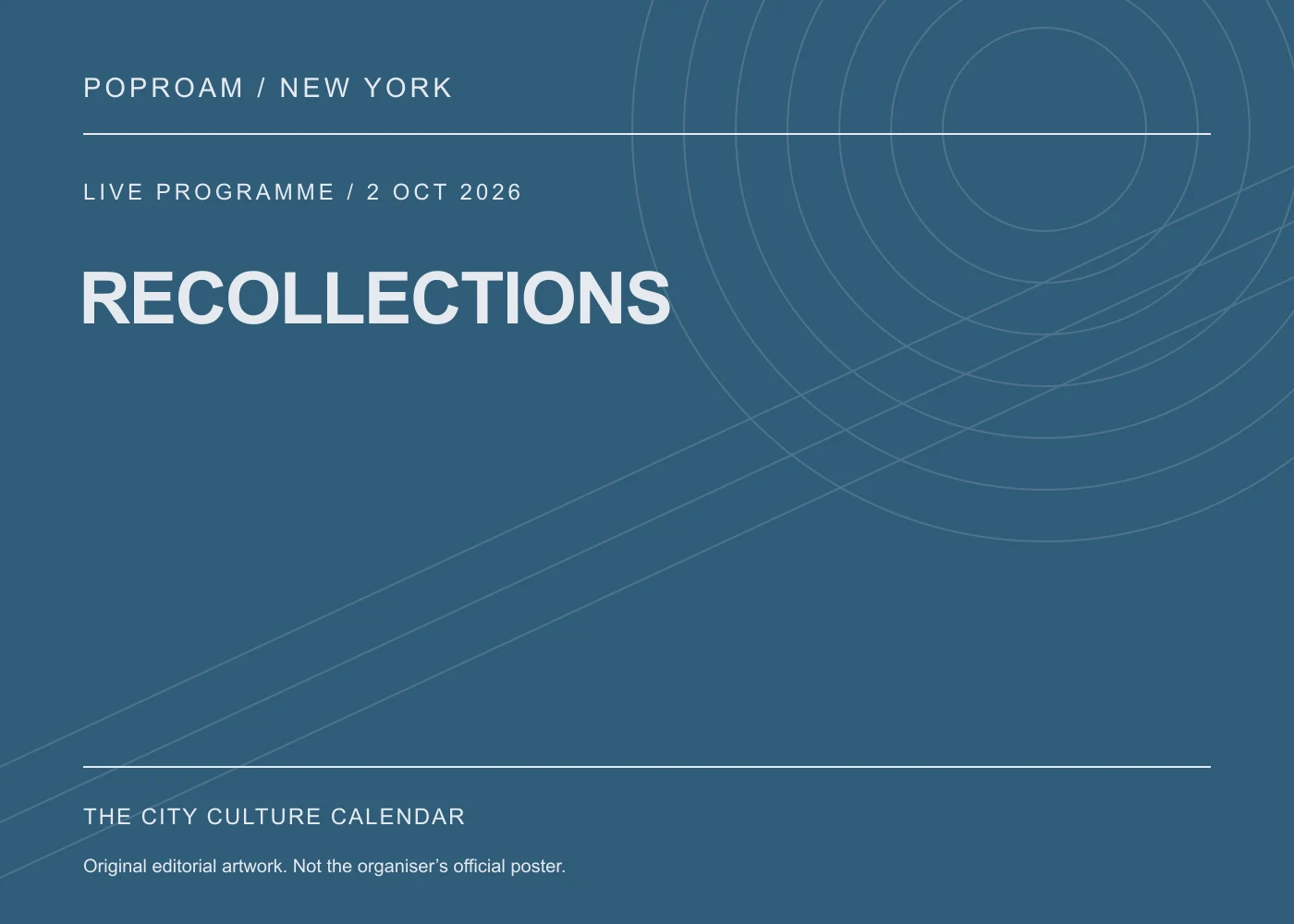 Original editorial programme artwork for RECOLLECTIONS. This is not the organiser’s official poster.