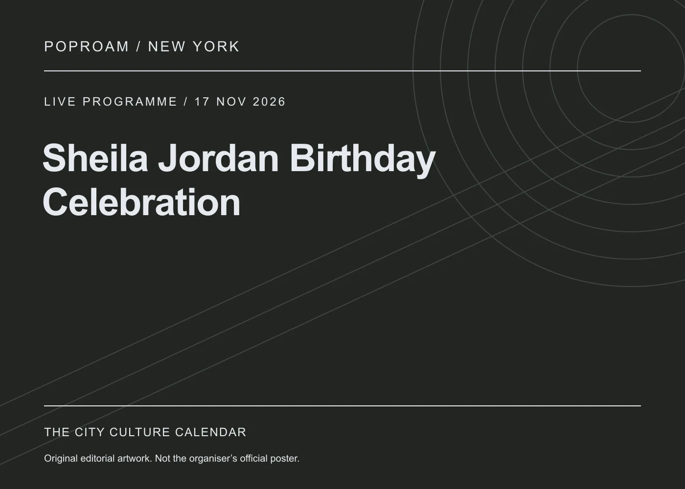 Original editorial programme artwork for Sheila Jordan Birthday Celebration. This is not the organiser’s official poster.