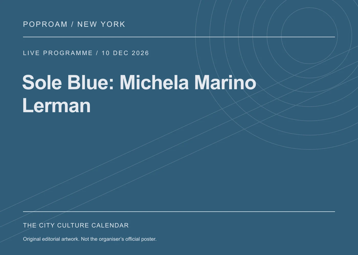 Original editorial programme artwork for Sole Blue: Michela Marino Lerman. This is not the organiser’s official poster.