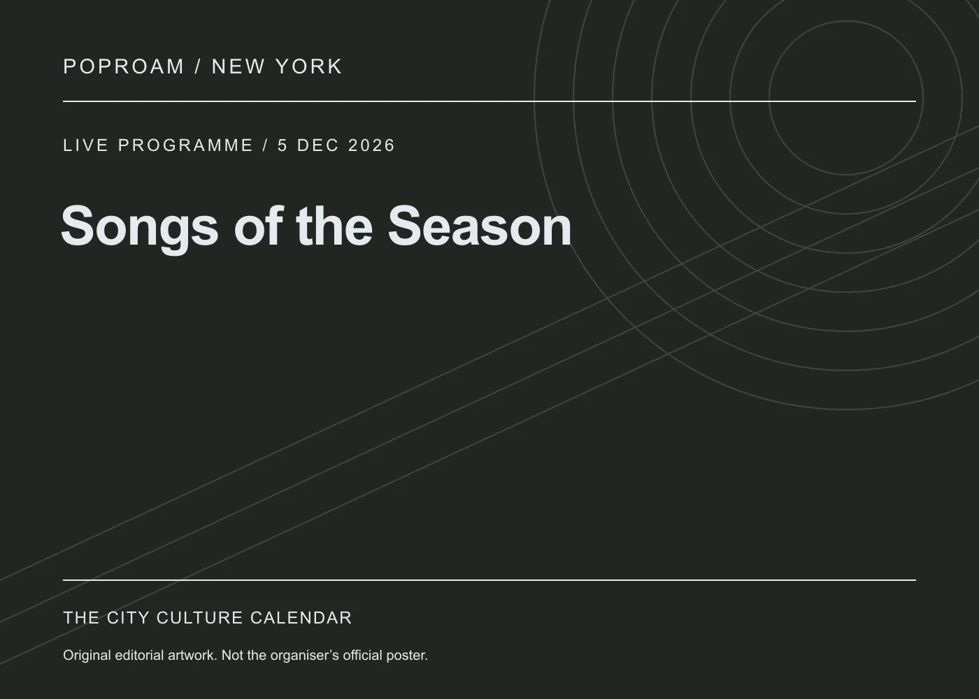 Original editorial programme artwork for Songs of the Season. This is not the organiser’s official poster.