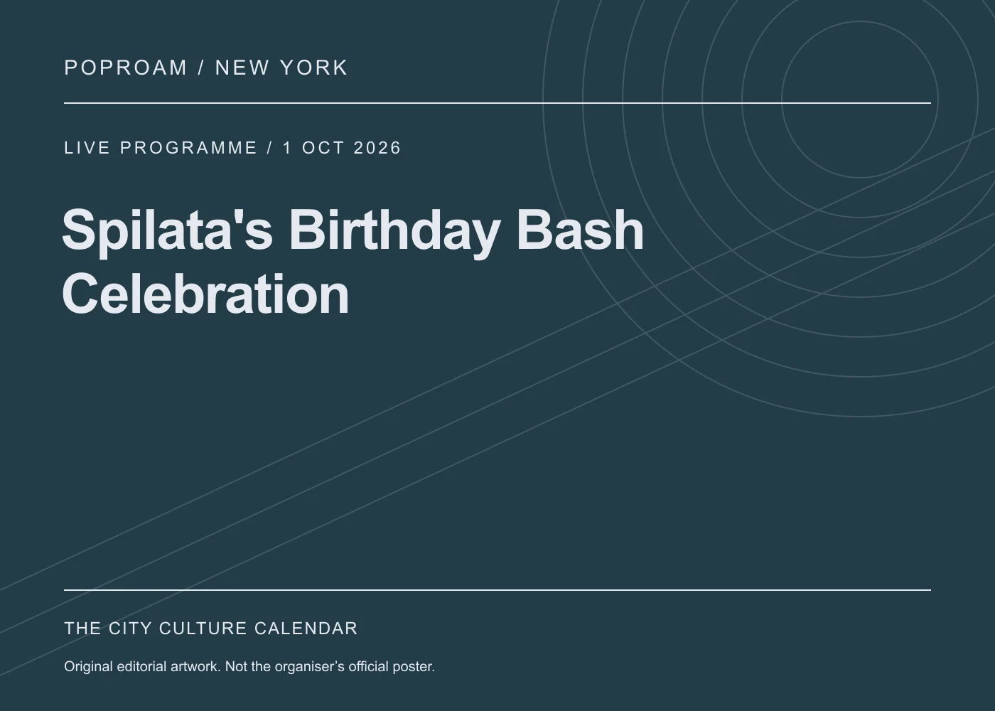 Original editorial programme artwork for Spilata's Birthday Bash Celebration. This is not the organiser’s official poster.