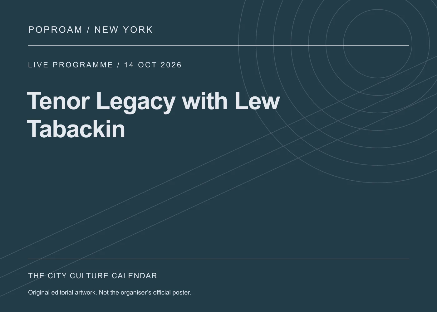 Original editorial programme artwork for Tenor Legacy with Lew Tabackin. This is not the organiser’s official poster.