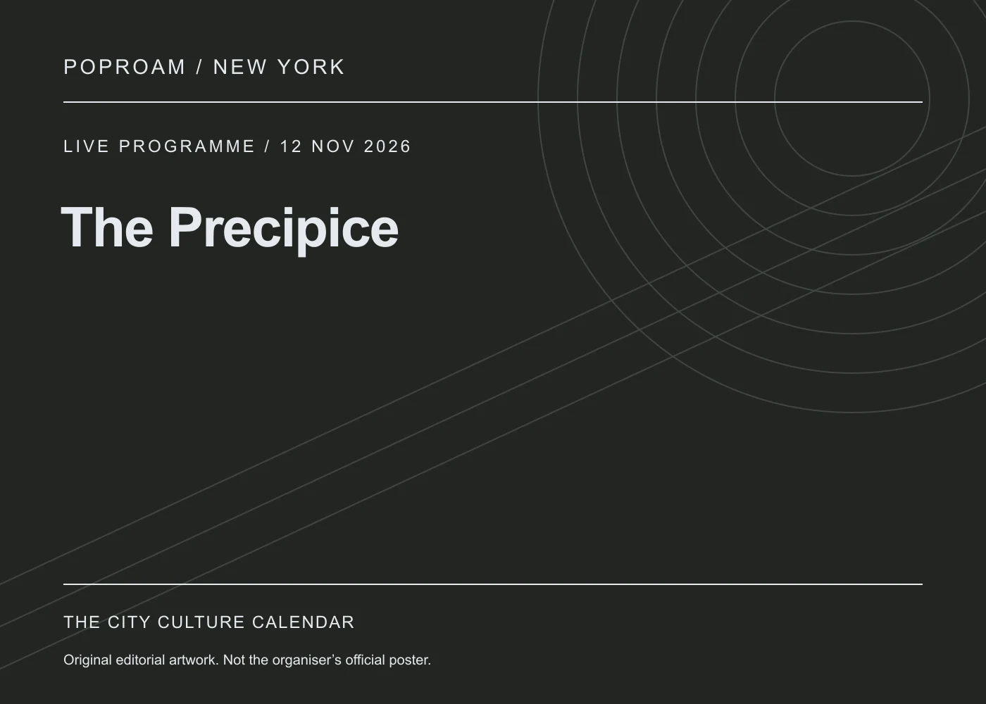 Original editorial programme artwork for The Precipice. This is not the organiser’s official poster.