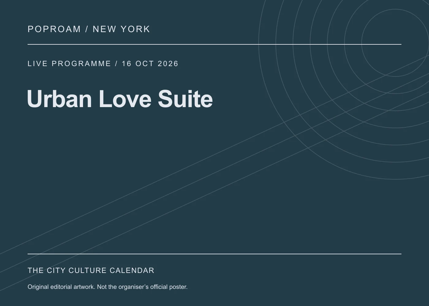 Original editorial programme artwork for Urban Love Suite. This is not the organiser’s official poster.