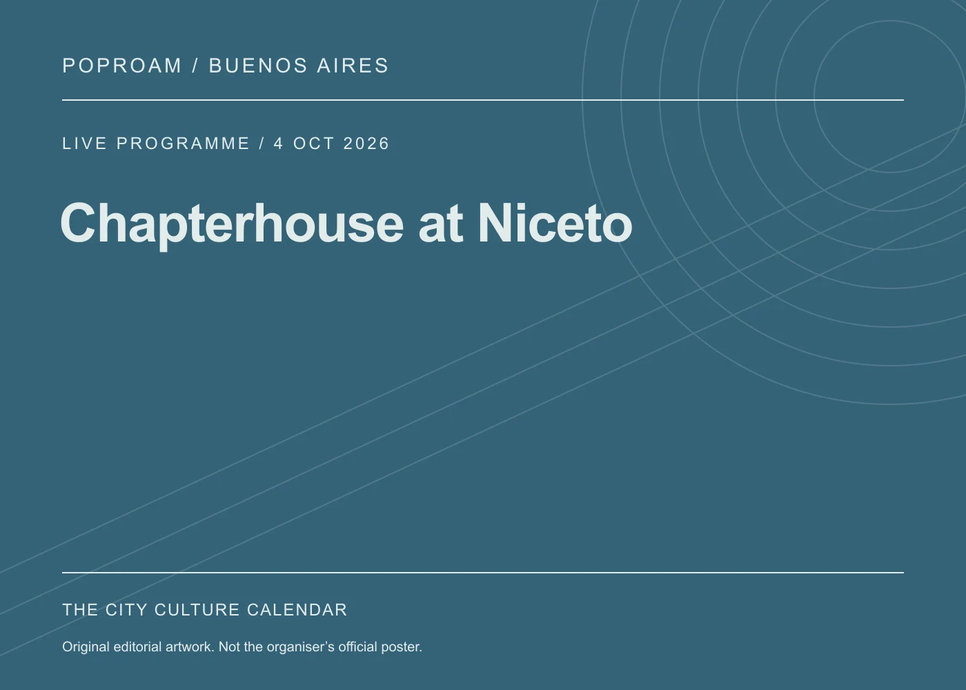 Original editorial programme artwork for Chapterhouse at Niceto. This is not the organiser’s official poster.