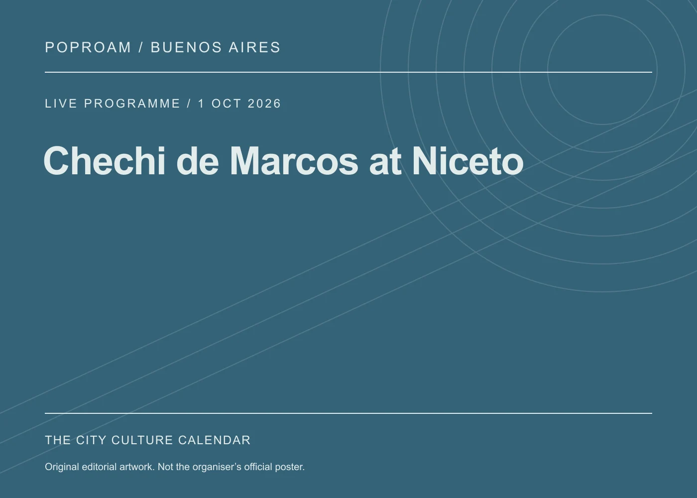 Original editorial programme artwork for Chechi de Marcos at Niceto. This is not the organiser’s official poster.