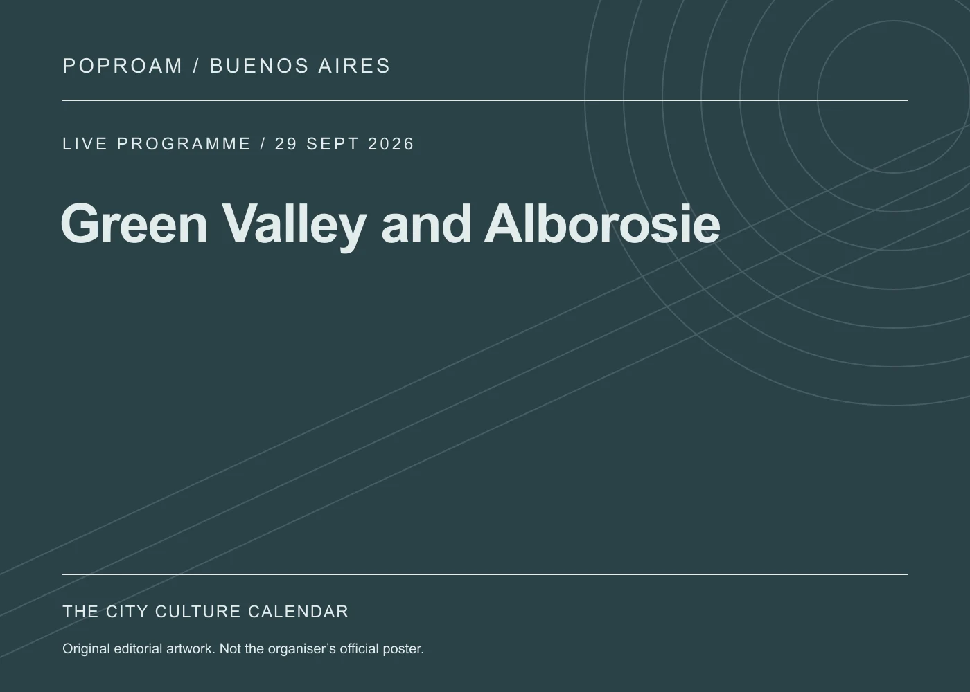 Original editorial programme artwork for Green Valley and Alborosie. This is not the organiser’s official poster.