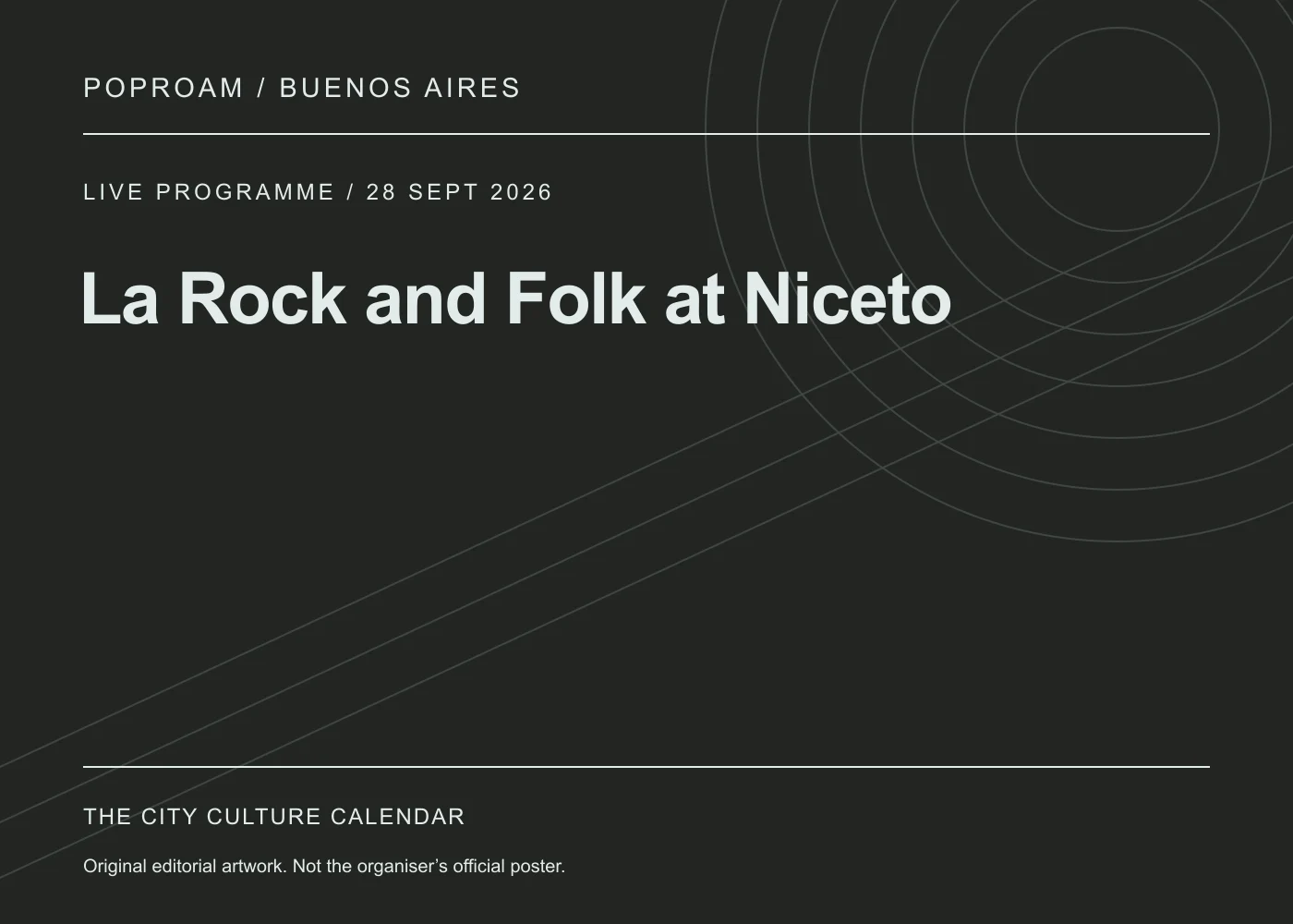 Original editorial programme artwork for La Rock and Folk at Niceto. This is not the organiser’s official poster.