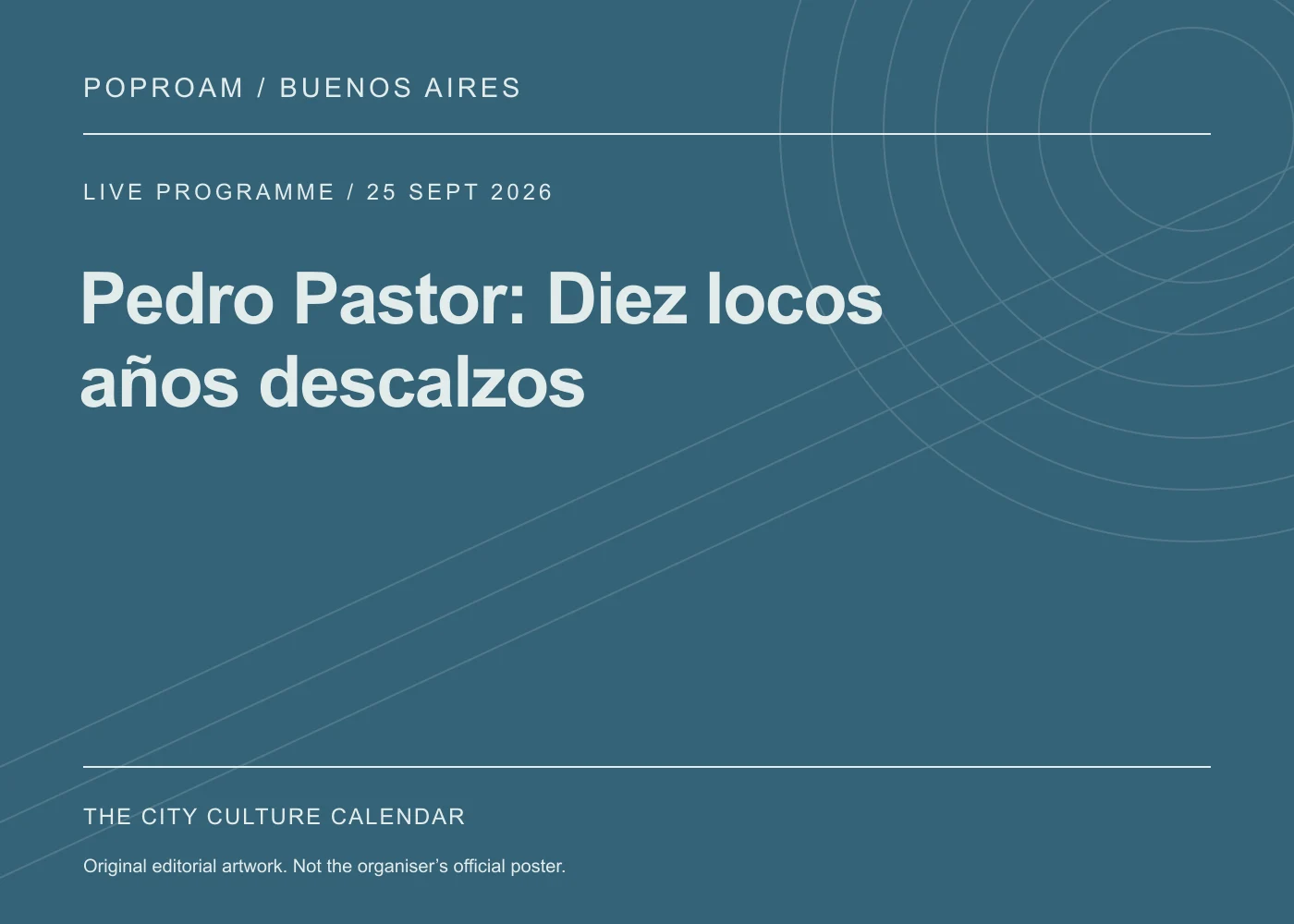 Original editorial programme artwork for Pedro Pastor: Diez locos años descalzos. This is not the organiser’s official poster.
