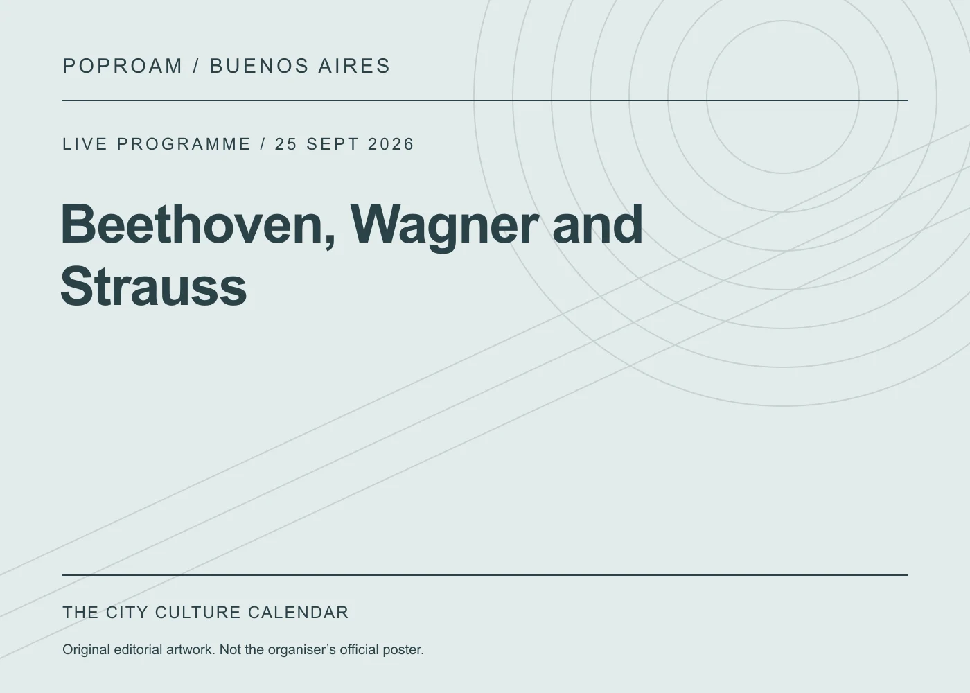 Original editorial programme artwork for Beethoven, Wagner and Strauss. This is not the organiser’s official poster.