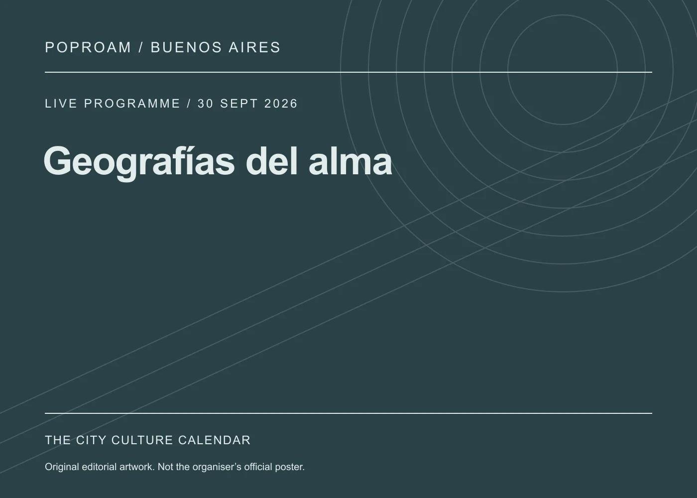 Original editorial programme artwork for Geografías del alma. This is not the organiser’s official poster.