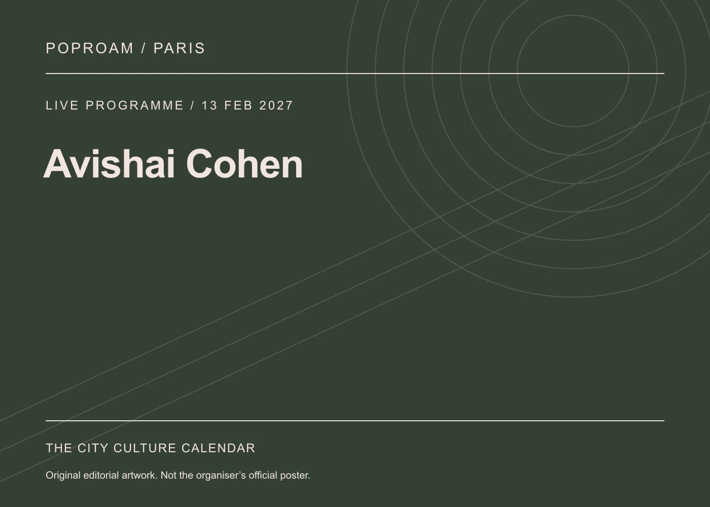Original editorial programme artwork for Avishai Cohen. This is not the organiser’s official poster.