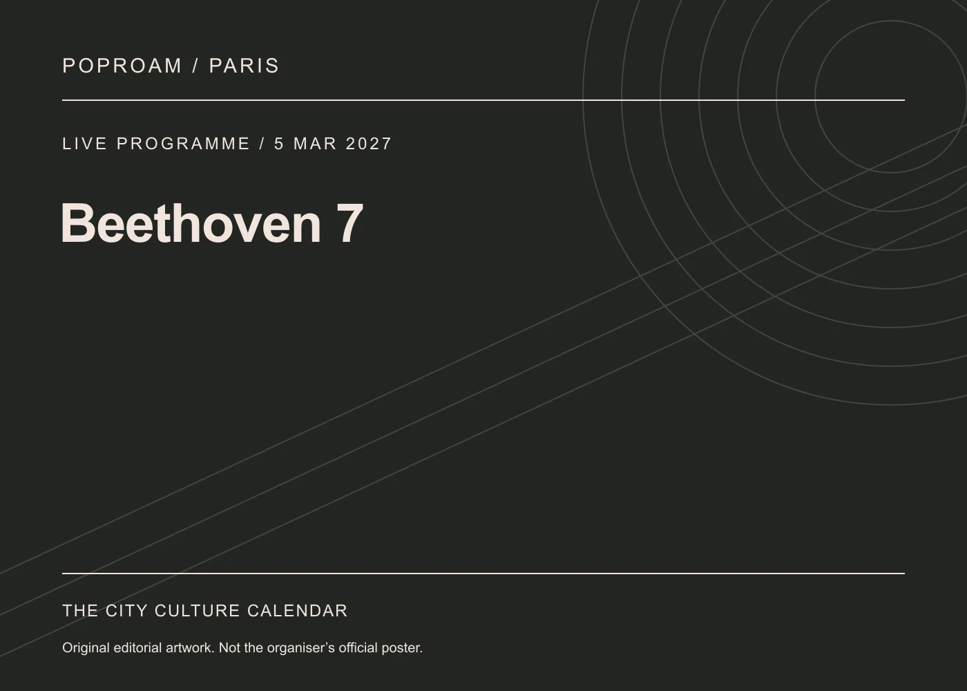Original editorial programme artwork for Beethoven 7. This is not the organiser’s official poster.