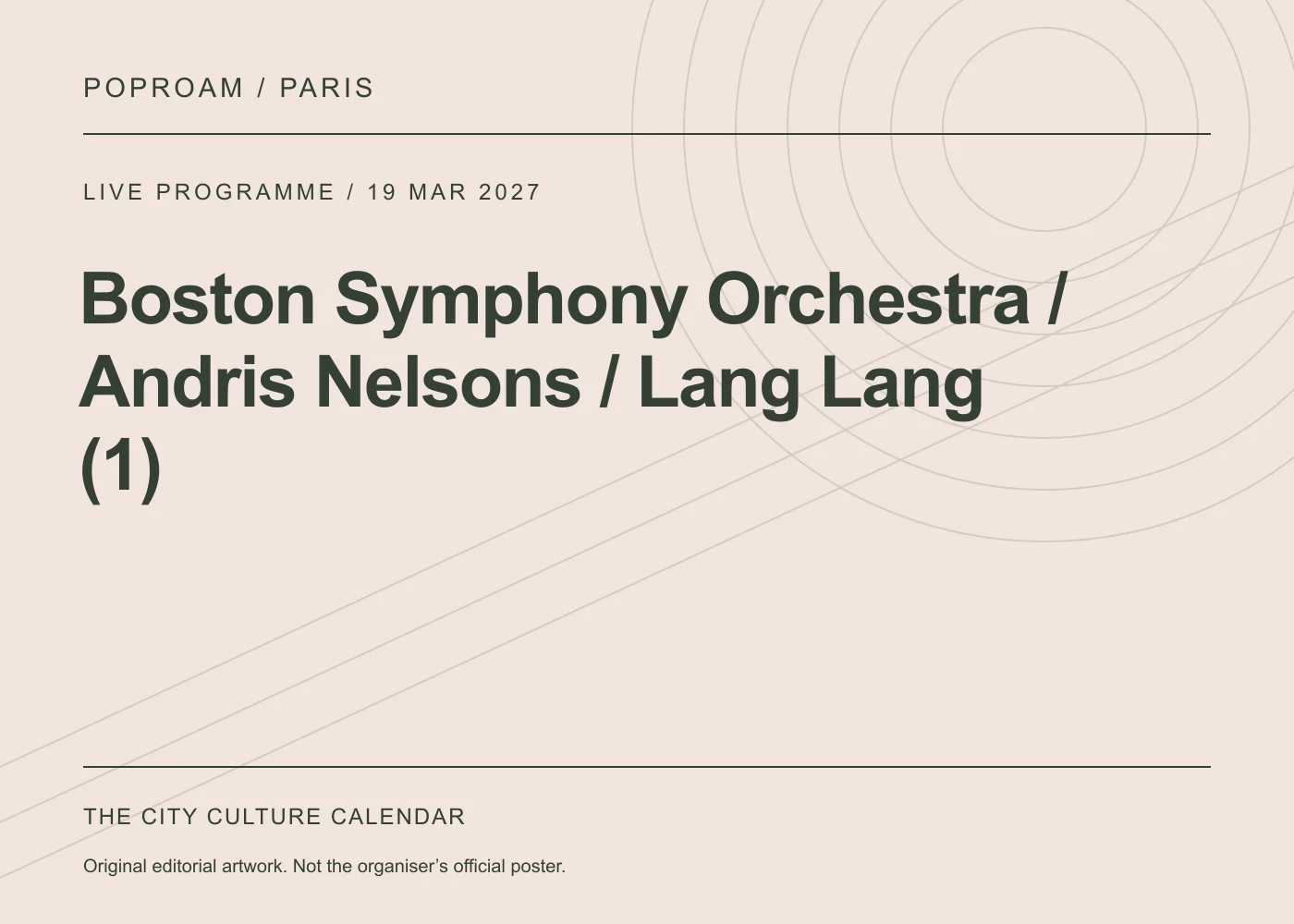 Original editorial programme artwork for Boston Symphony Orchestra / Andris Nelsons / Lang Lang (1). This is not the organiser’s official poster.