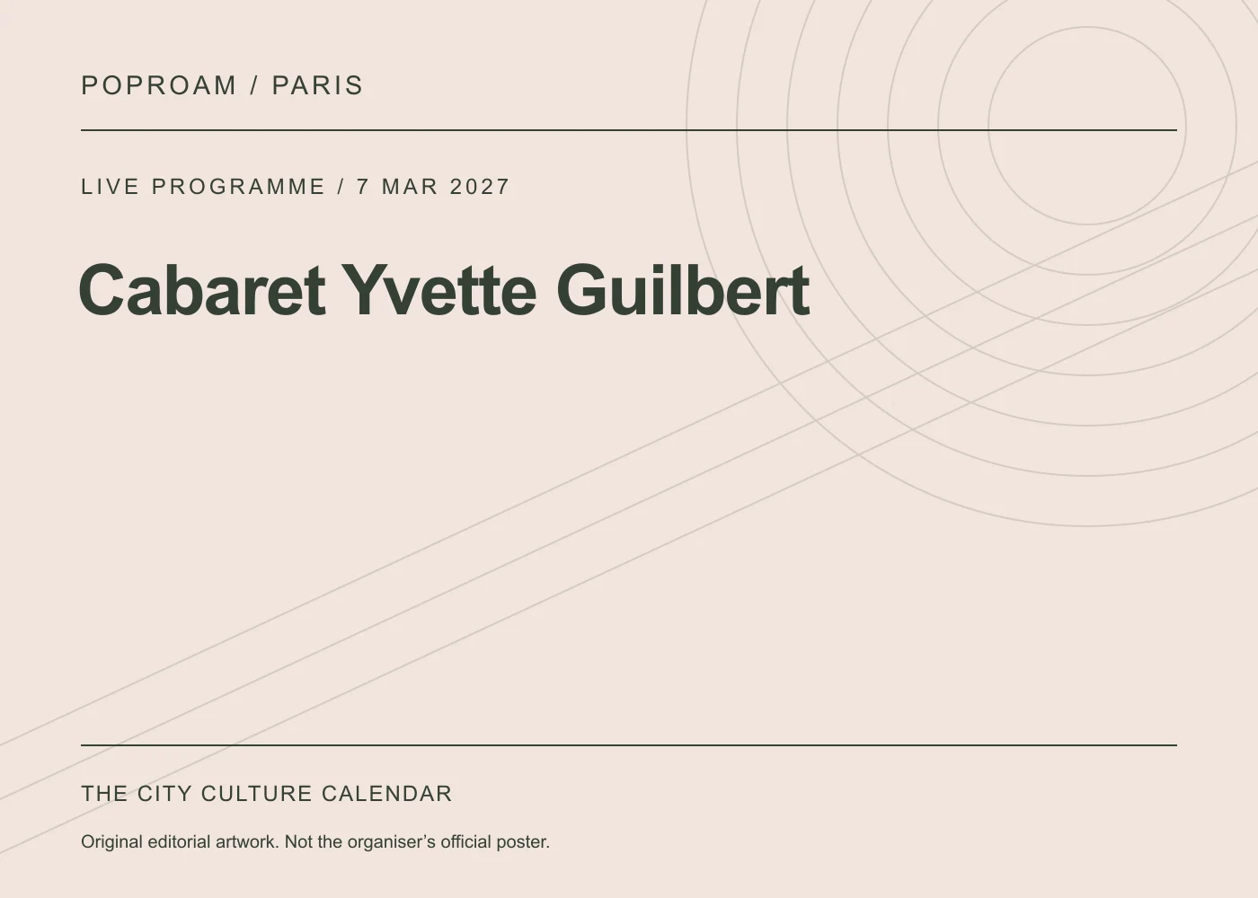 Original editorial programme artwork for Cabaret Yvette Guilbert. This is not the organiser’s official poster.