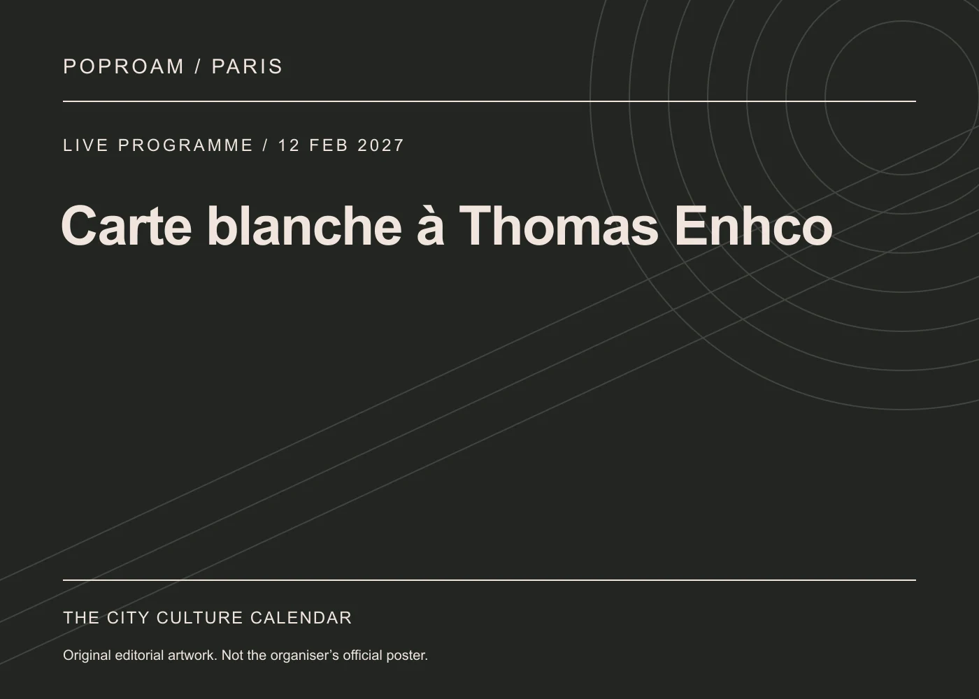 Original editorial programme artwork for Carte blanche à Thomas Enhco. This is not the organiser’s official poster.