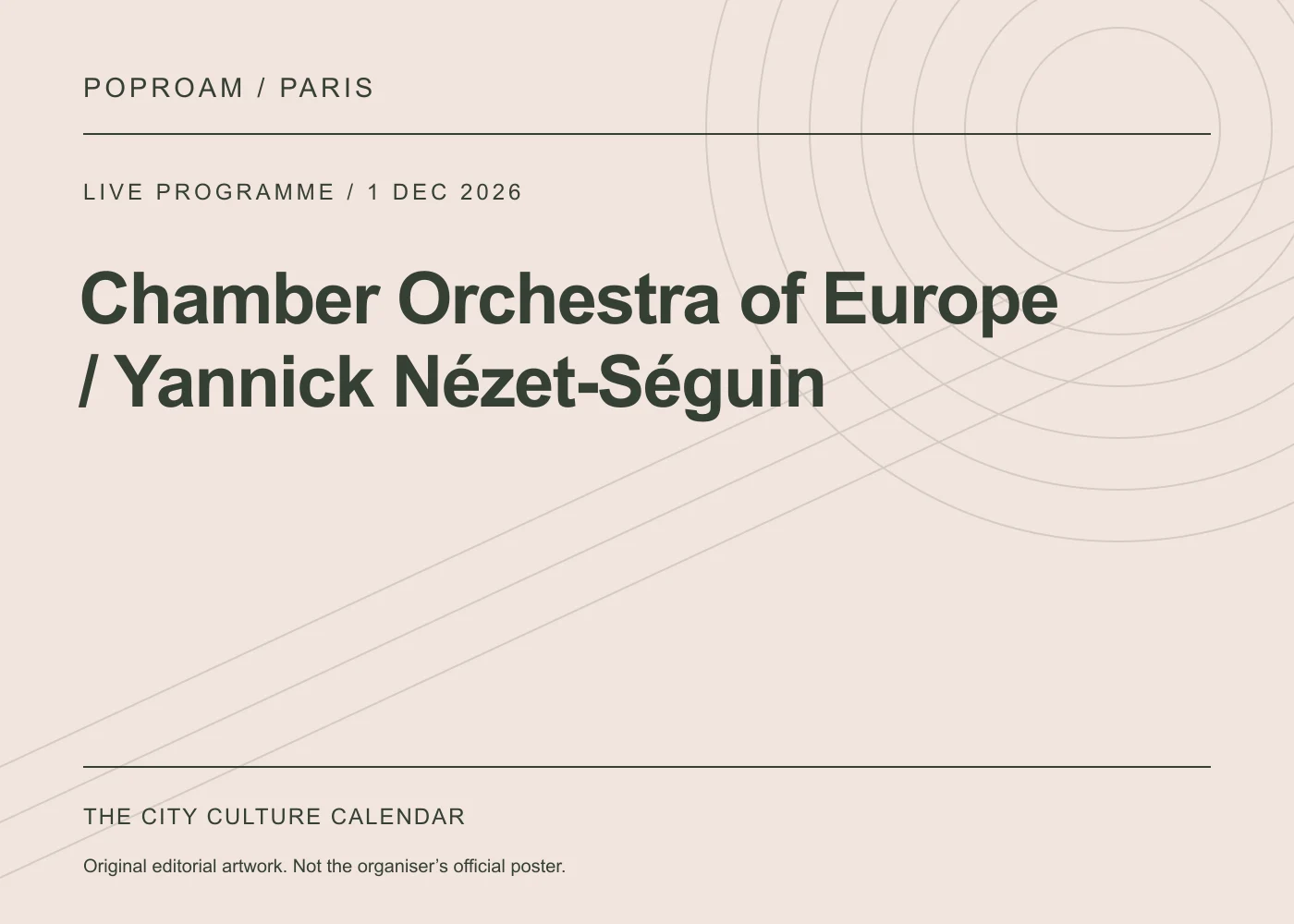 Original editorial programme artwork for Chamber Orchestra of Europe / Yannick Nézet-Séguin. This is not the organiser’s official poster.