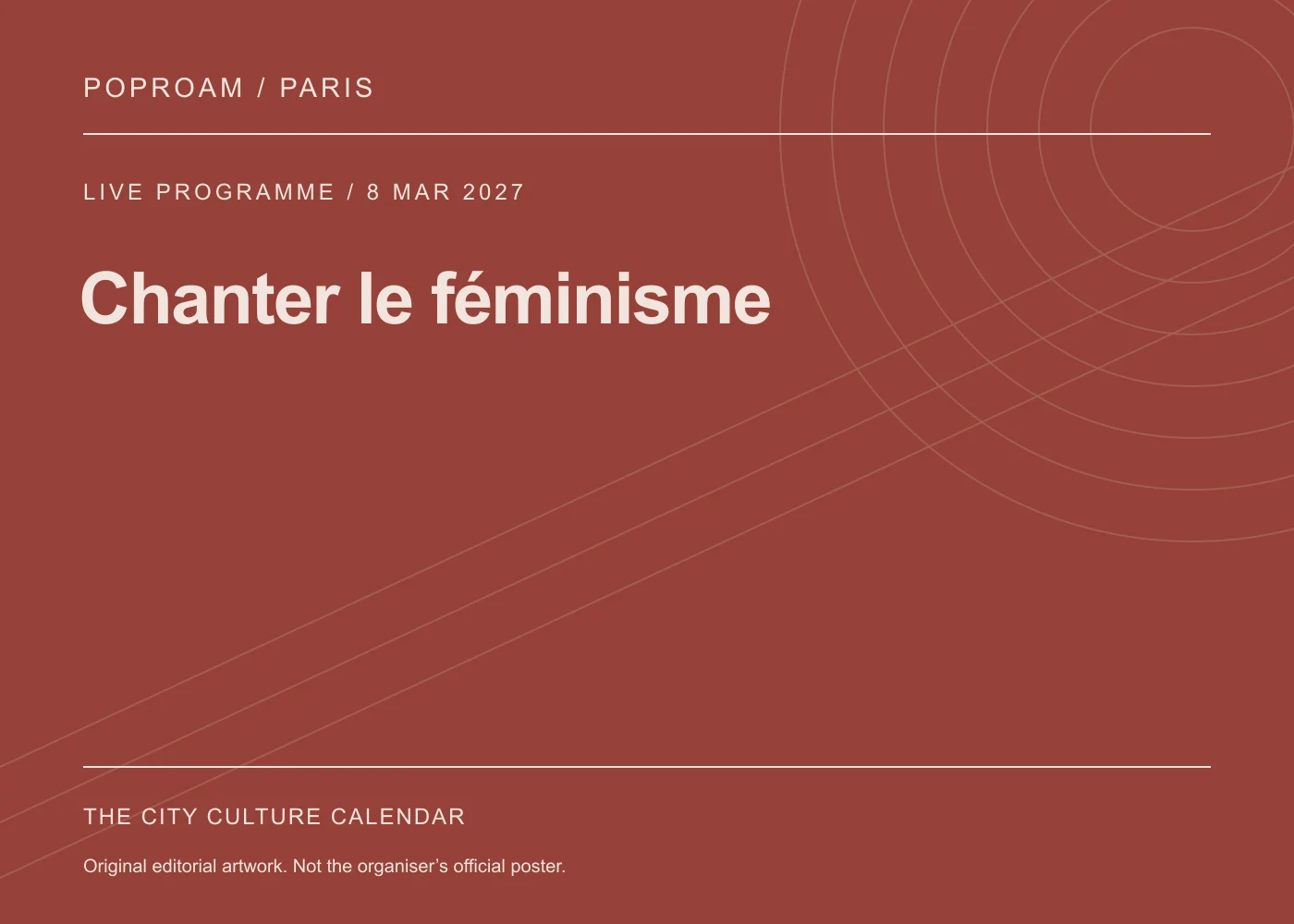 Original editorial programme artwork for Chanter le féminisme. This is not the organiser’s official poster.