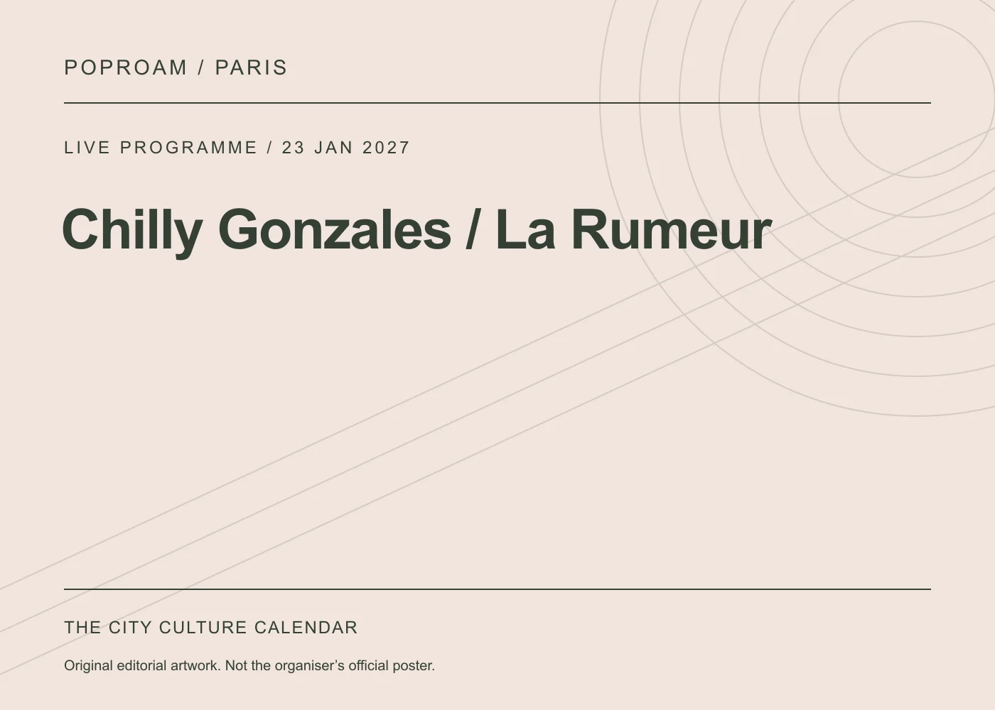Original editorial programme artwork for Chilly Gonzales / La Rumeur. This is not the organiser’s official poster.