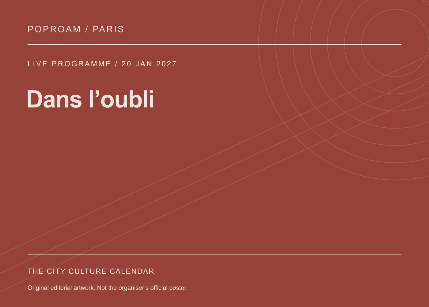 Original editorial programme artwork for Dans l’oubli. This is not the organiser’s official poster.