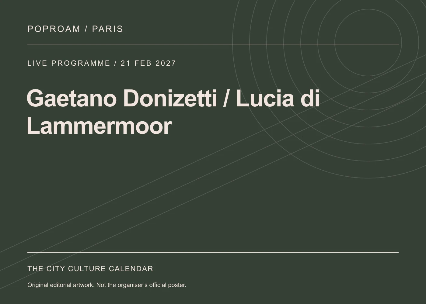 Original editorial programme artwork for Gaetano Donizetti / Lucia di Lammermoor. This is not the organiser’s official poster.
